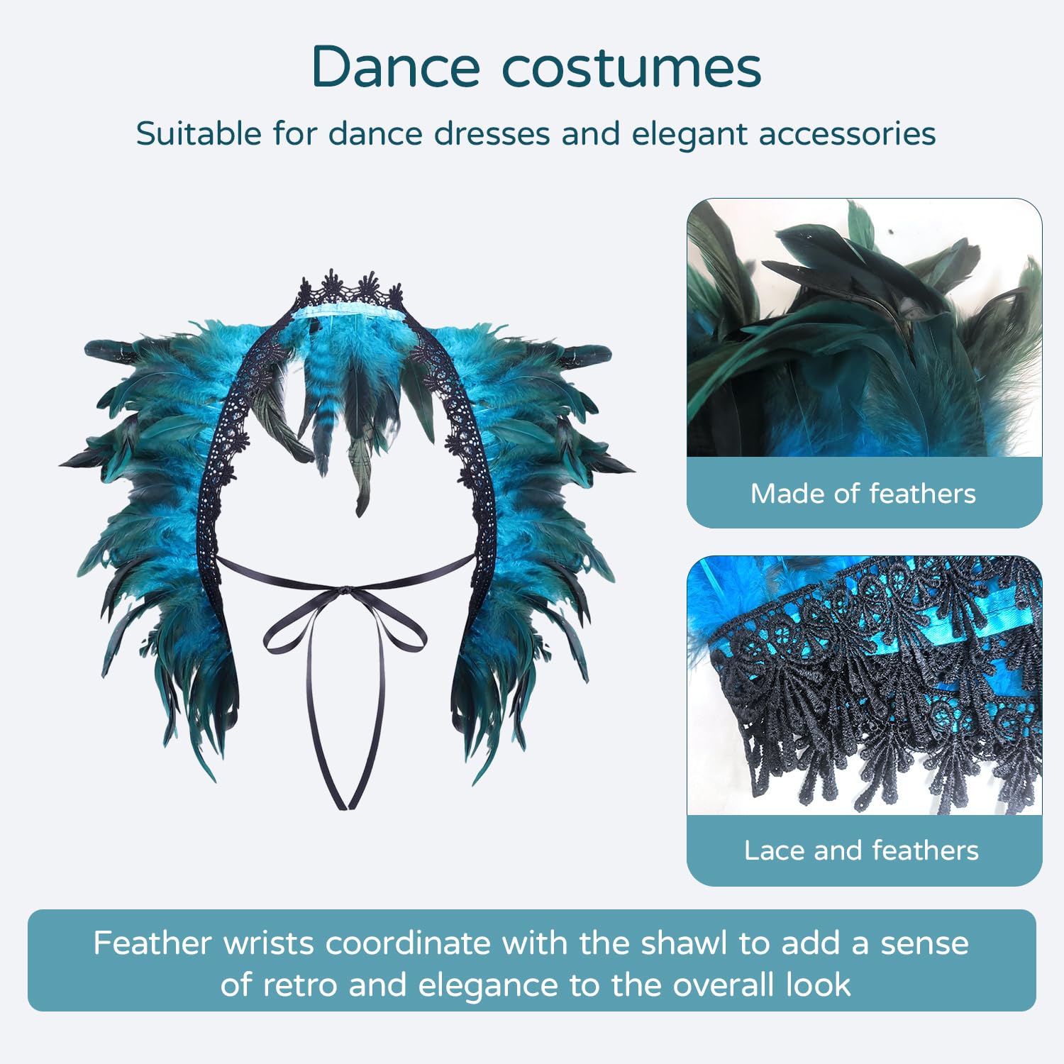 1 Feather Lace Shawl And 1 Pair Of Feather Wristbands, Dance Dressing Clothing, Ele Accessories, Retro Accessories - Image 3