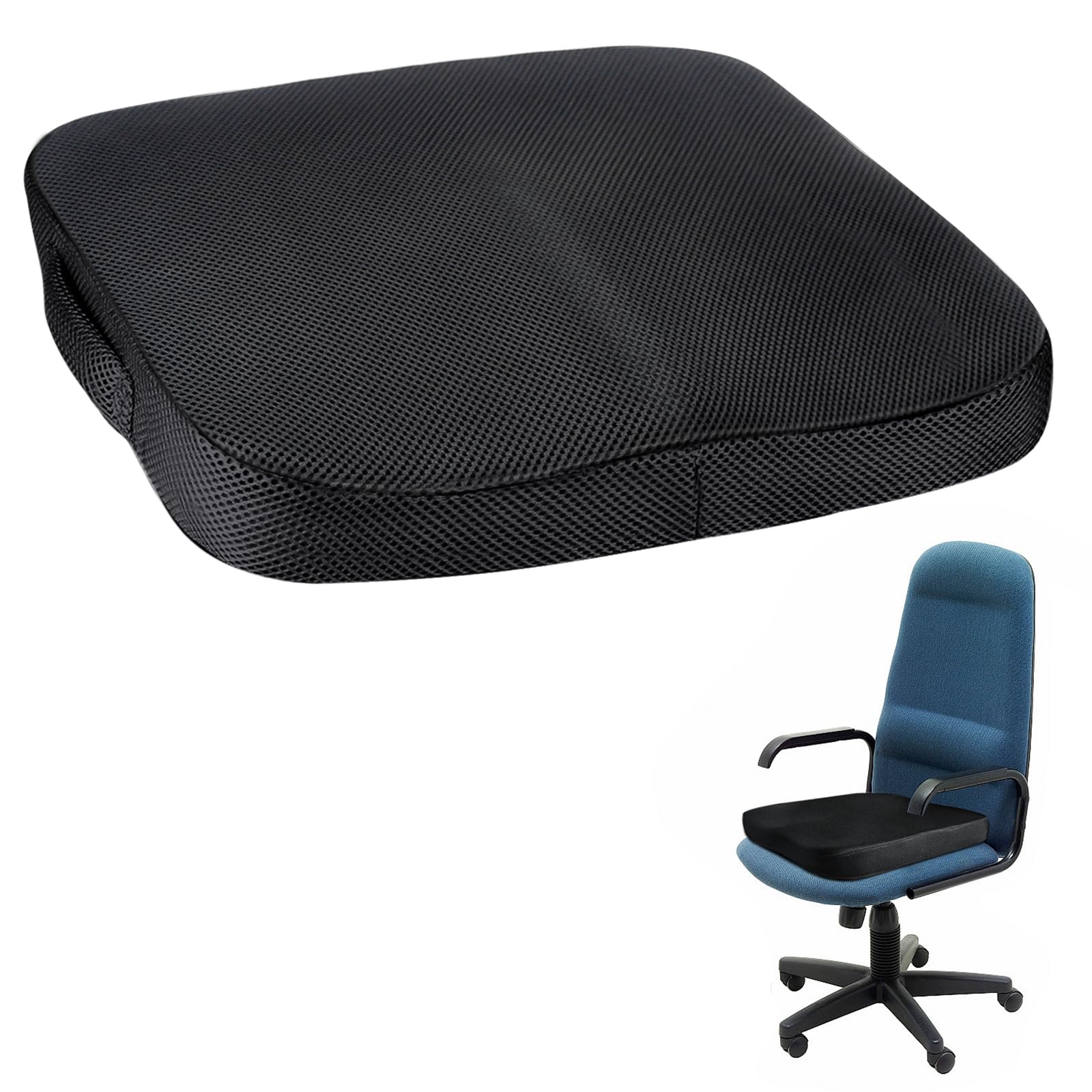 FSWWSF Cojín de asiento ortopédico cojín de asiento portátil para oficina, parte inferior antideslizante con asa para oficina, hogar y coche (negro)