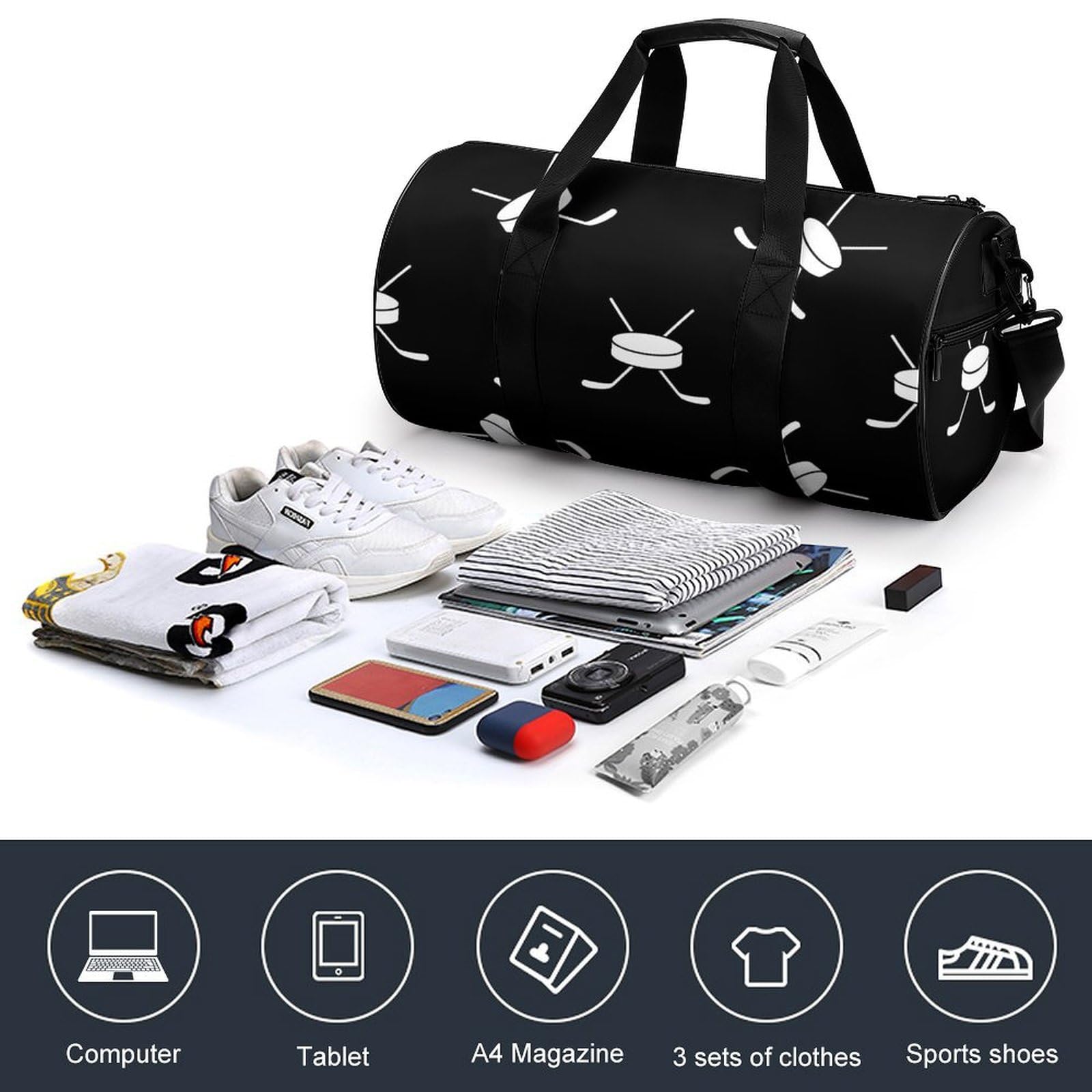 Hockey Sac De Sport Gym Sac De Voyage Sac Week-End Duffel Bag pour Camping Randonnée Voyage 45x23x23cm