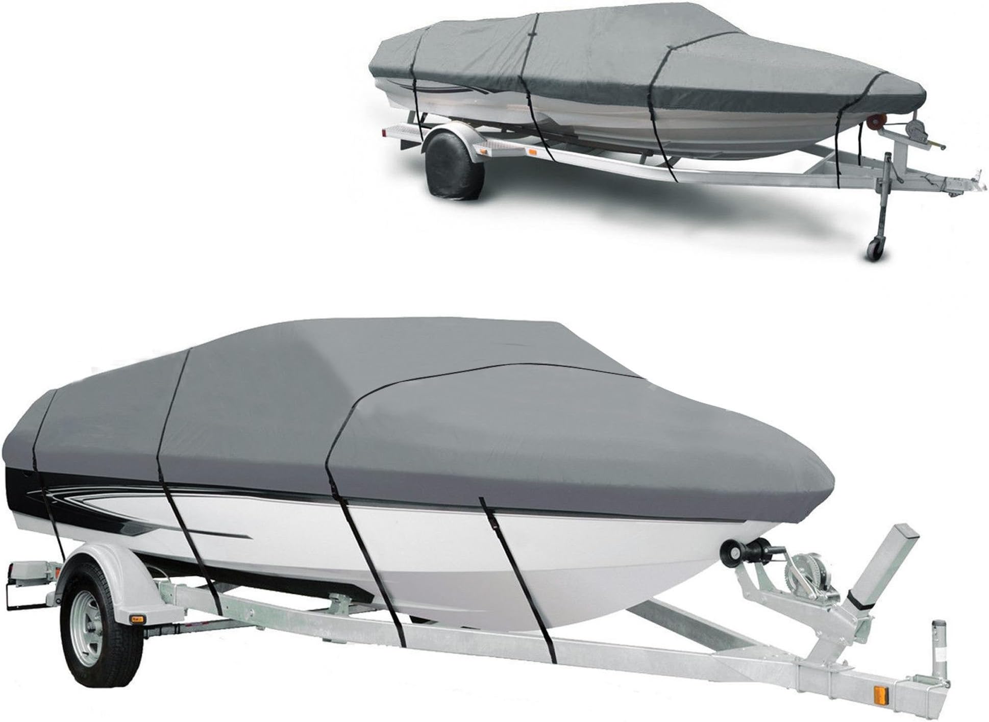 begorey Heavy Duty 210D V-Hull Waterproof Boat Cover For 14-16ft Ship Speedboat Fishing Ski Boat Cover Waterproof UV Sun Protection With Carrying Bag, Grey