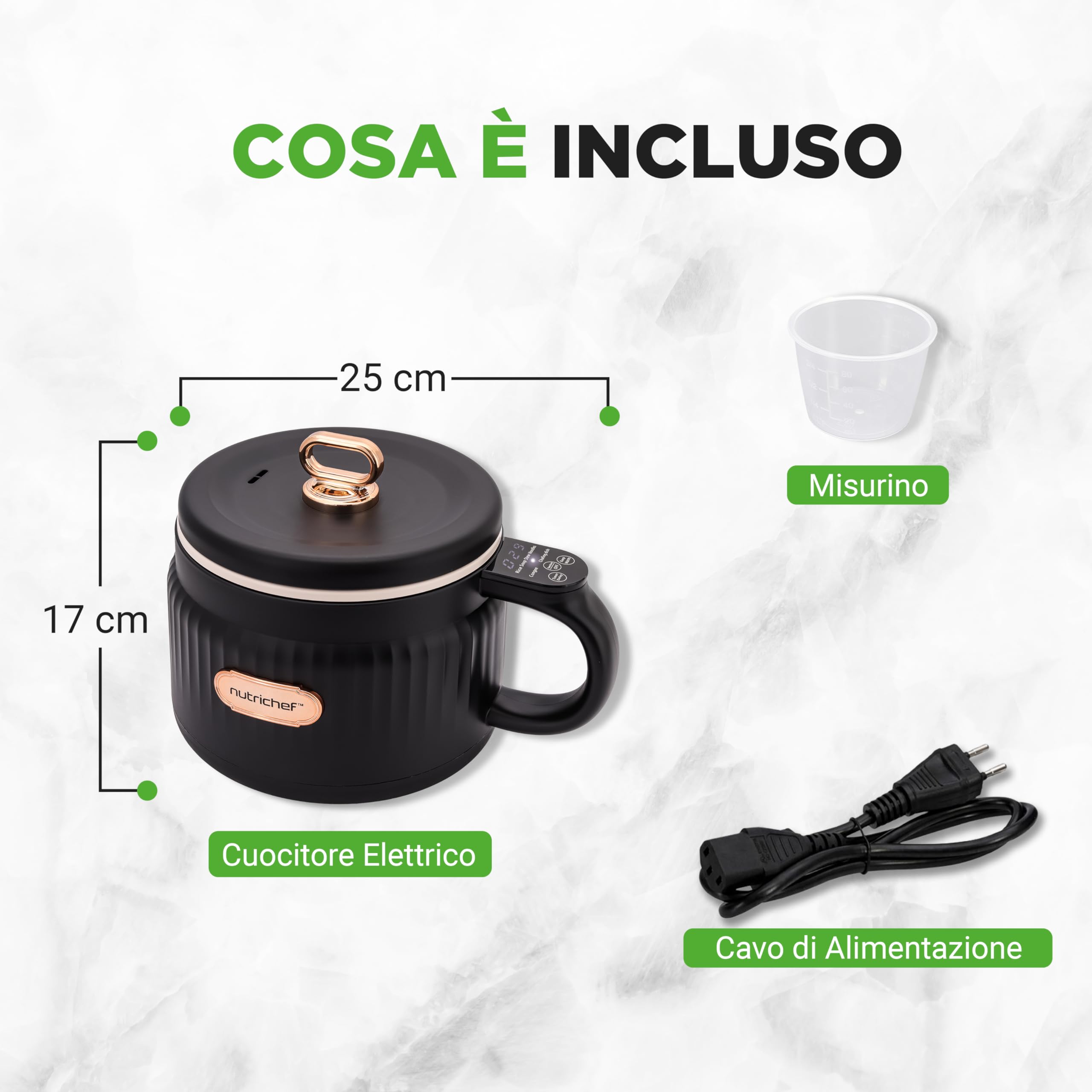 NutriChef Cuoci Riso Elettrico 1,5 Litri, Multi-Funzione con Rivestimento Antiaderente in Ceramica, Pannello Digitale, 6 Funzioni: Riso, Zuppe, Stufati, Porridge Istantaneo, Nero