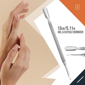 Pro Cuticle Pusher with 2 Ends - Stainless Steel Manicure Tool Sharp Edge Spoon Shaped Double Ended (Pack of 5)