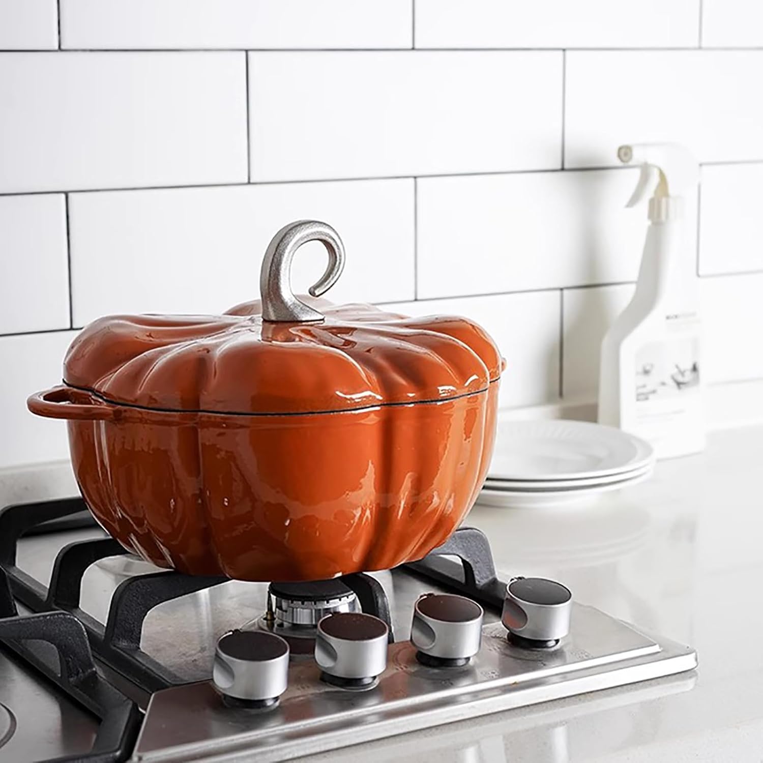 Pumpkin Cocotte,Pumpkin Dutch Oven Pot with Lid,Enamel Cast Iron Cooking Pot,Non Stick Pumpkin Pot,Stew Pot Soup Pot,Serves 3-5,Halloween Thanksgiving Decor Pot Gift(3.9 Quart, Orange)