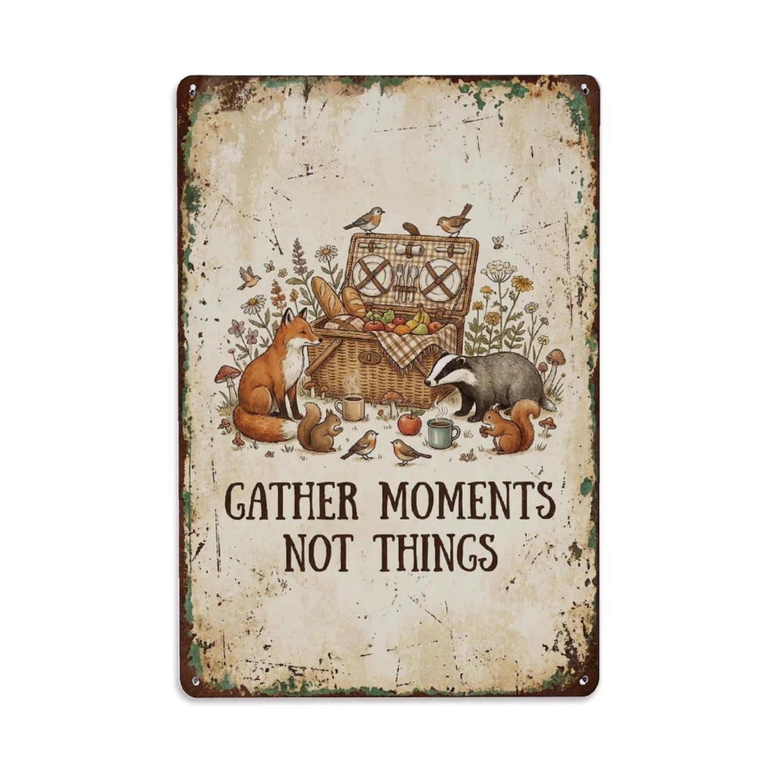 Gather Moments Not Things Memories Metal Tin Sign Plaque Wall Decor for Cafe, Club Bar, Office, Home Garden Metal Poster 8x12Inch