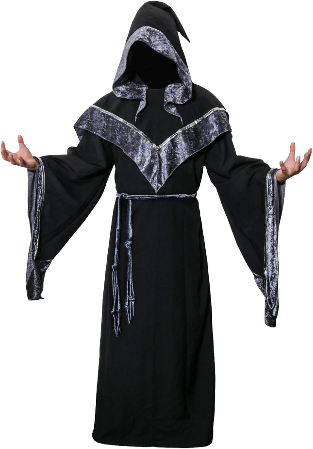 AMNPOLEN Mens Medieval Dark Mystic Sorcerer Robe Halloween Costume Hooded Cape Cosplay Cloak