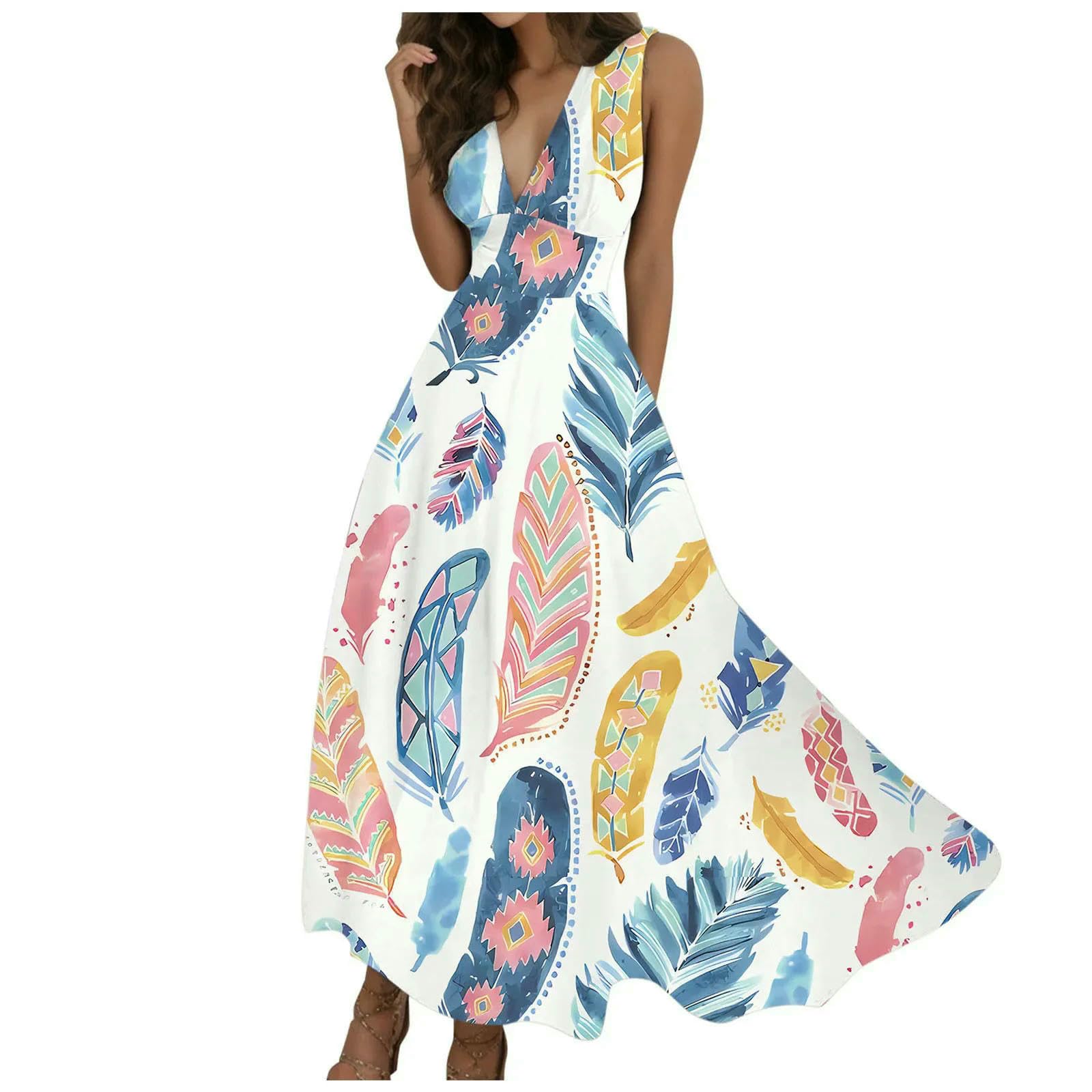 Boho Sukienka Wiosna Lato Kobiety Elegancka Bluzka Bez Rękawów Wakacyjna Sukienka Plażowa