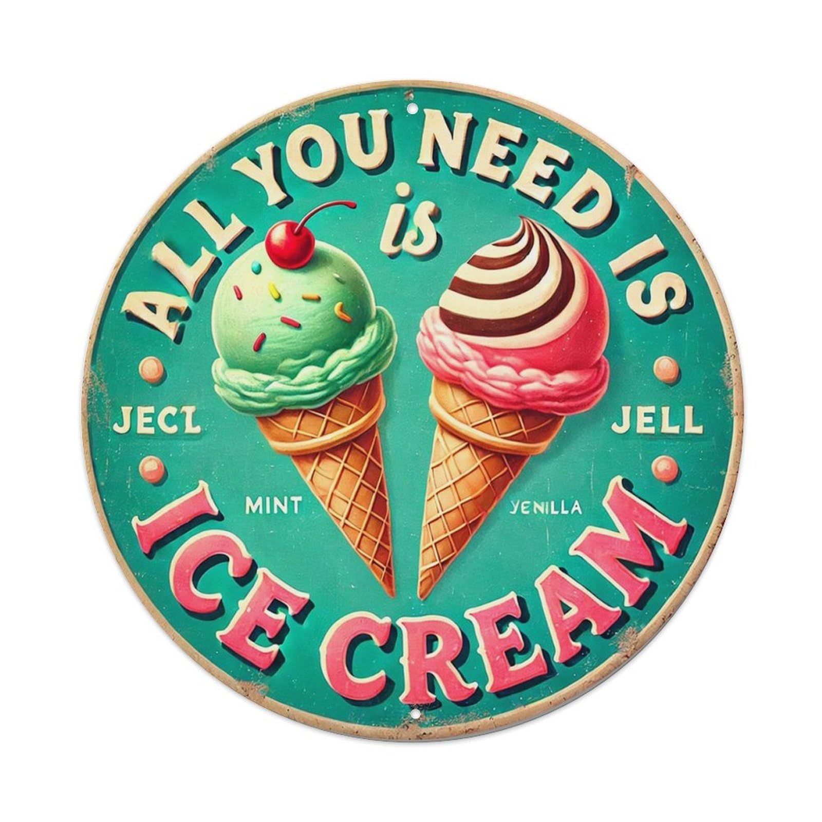 Jdyansheng Vintage All You Need Is Ice Cream Tin Sign Metal Poster Metal Signs For Home Man Cave Bar Cafe Kitchen Laundry Room Wall Decorations 8X8 Inches