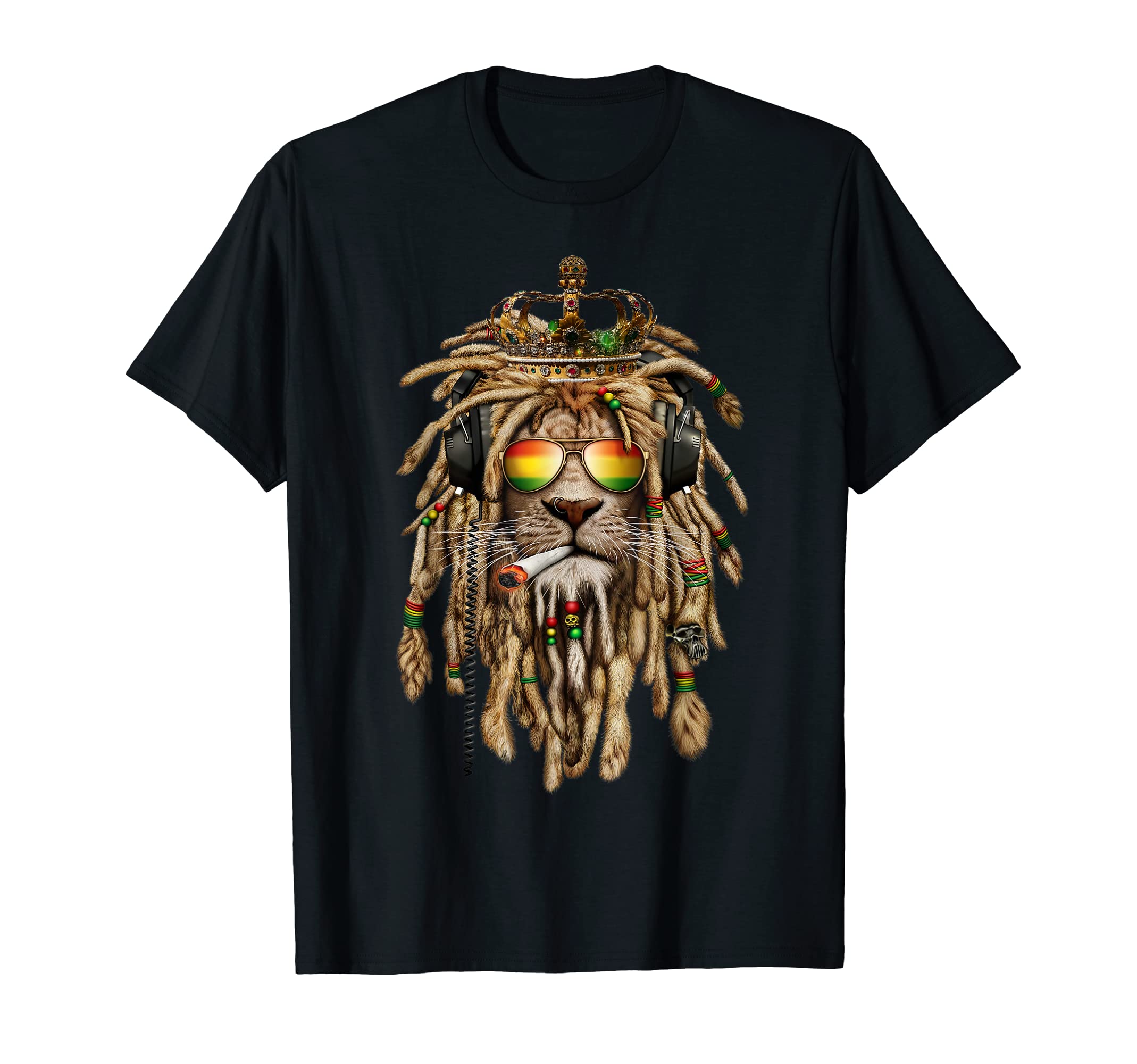 Leo King , Jamaica Rasta Reggae By MarijuanaRastafarian clothing and Reggae apparel with Reggae Lion T-ShirtOEKO-TEX STANDARD 100