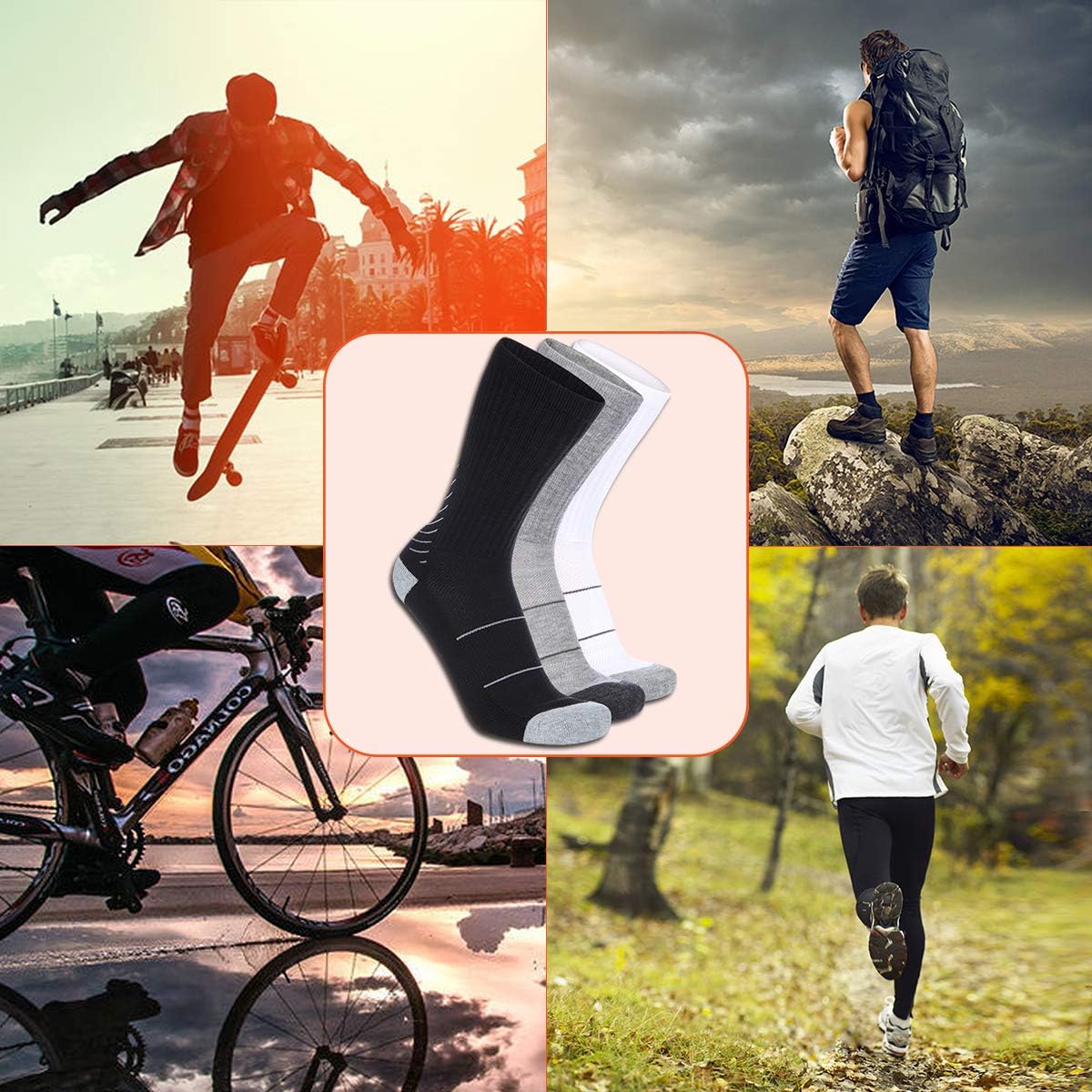 COOVAN Men's 6P-Pack Premium Athletic Crew Socks Men Thick Cushion Casual Work Sock With Moisture Wicking - Image 7