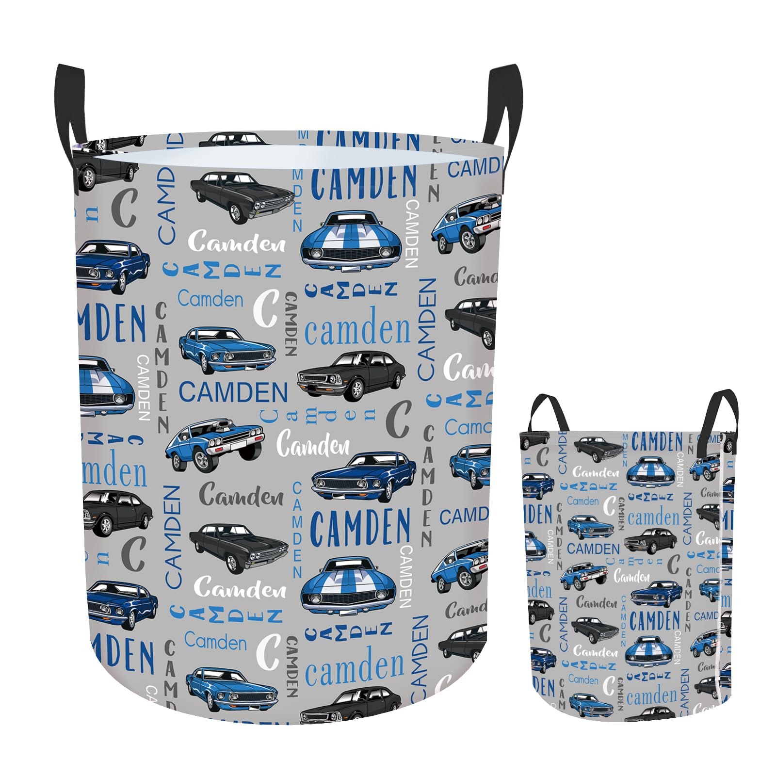 Rucekia Personalized Laundry Basket for Kids, Custom Name Car Laundry Baskets for Boys Girls Adults, Collapsible Clothes Storage Organizer 2 Sizes, Customize Baby Name Laundry Hamper