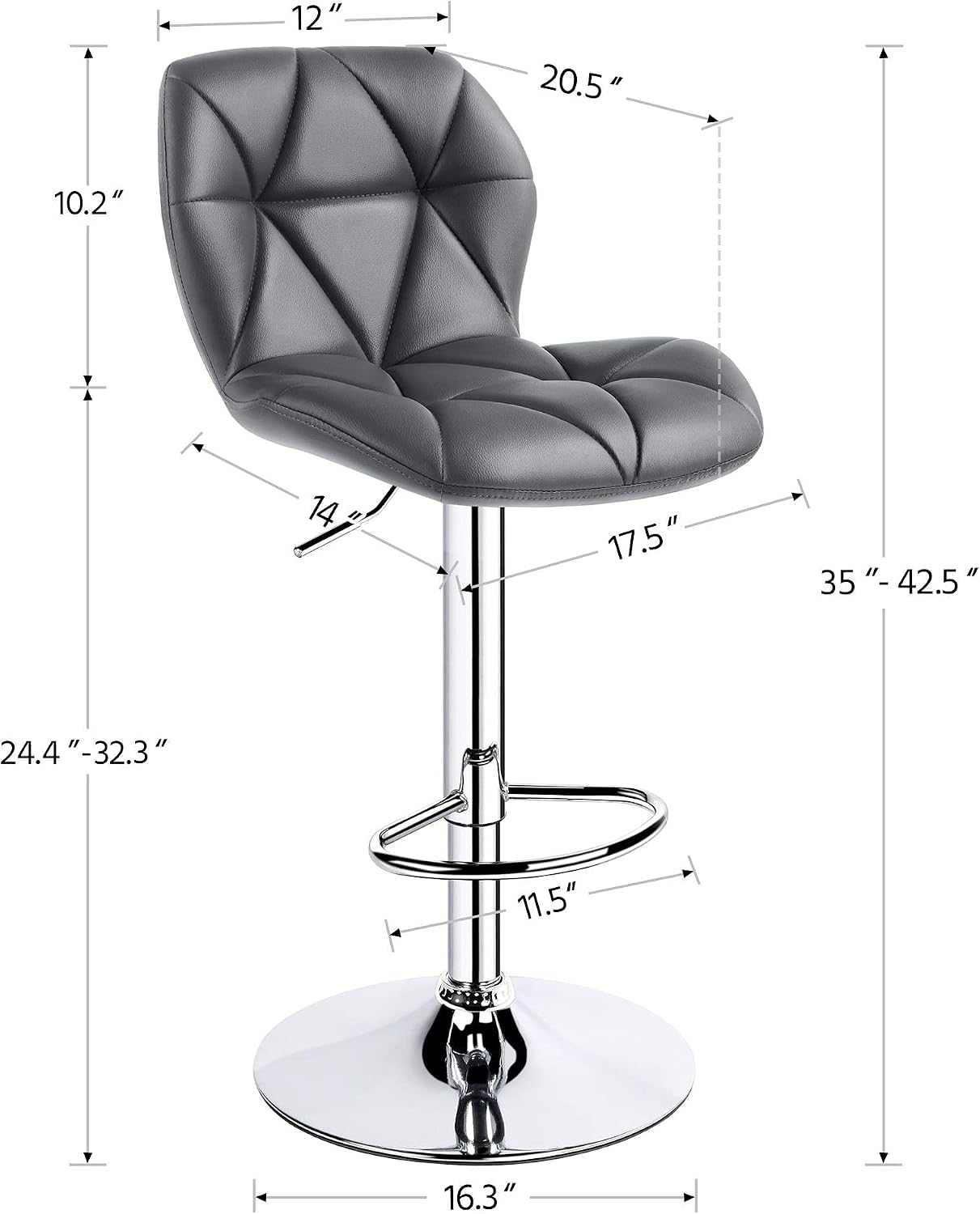 Yaheetech Bar Stools Set of 4 Adjustable PU Leather 360°Swivel Count Bar Chair with Backresr Home Kitchen Counter Stools for Kitchen Counter, Grey