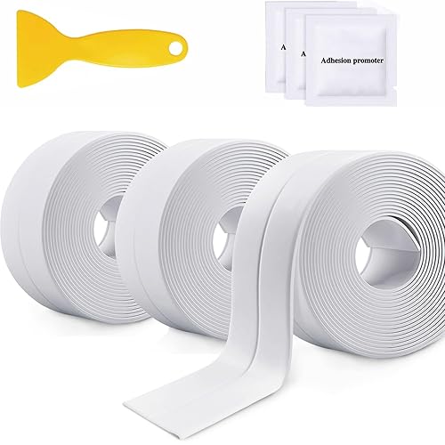 Miniatura 1 de AWOLIC 3 rollos de cinta selladora para calafateo para bañera, 1.5 pulgadas x 10.5 pies, cinta de sellado autoadhesiva impermeable para cocina,