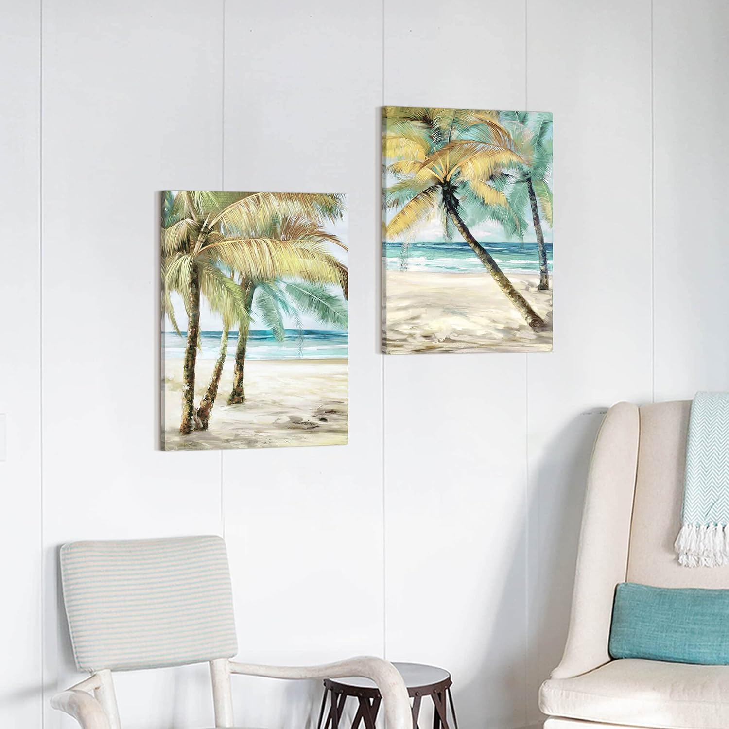 SunFlax 2 PCS Tropical Ocean Palm Tree Canvas Wall Art 11"x16"