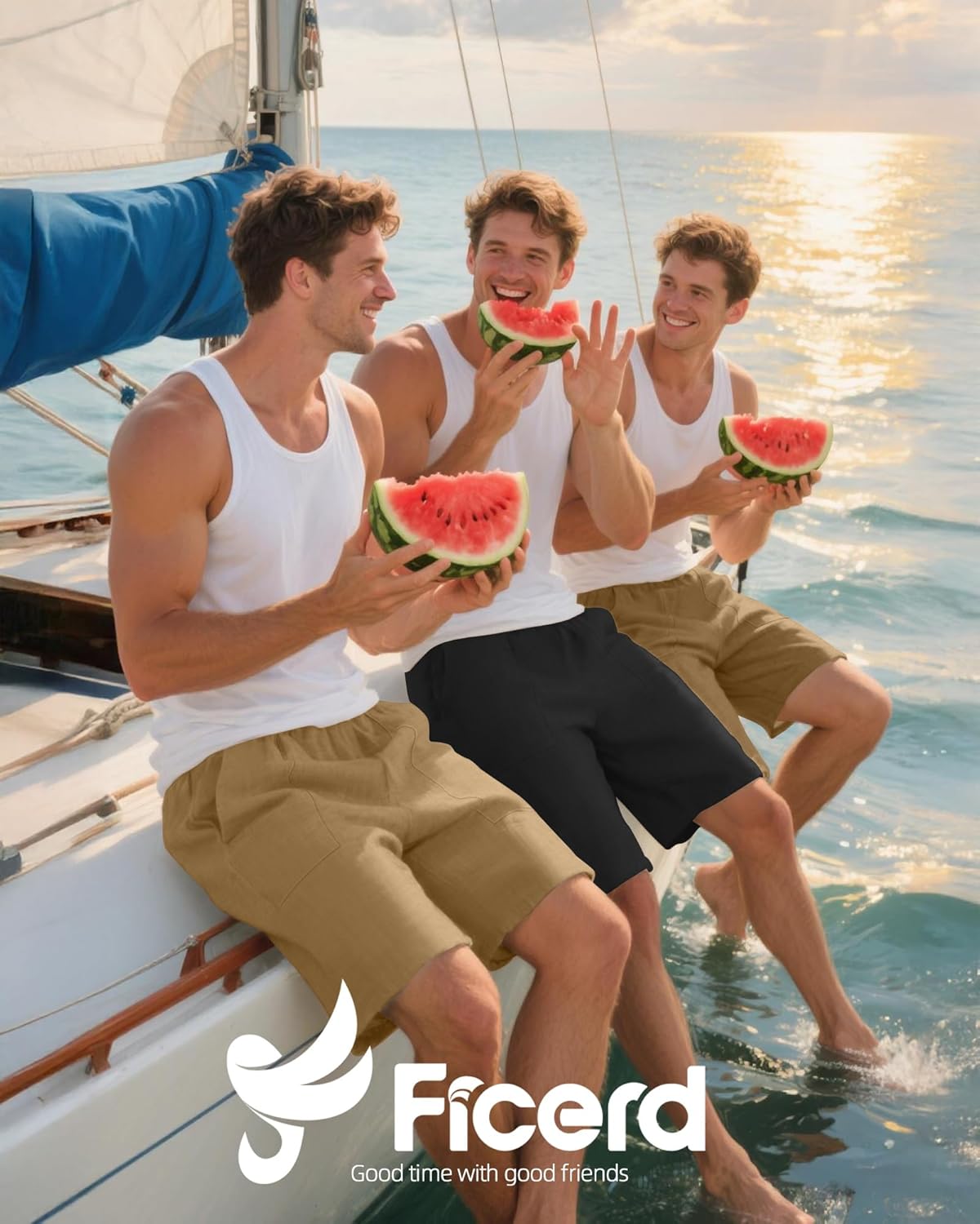 Ficerd 2 Pack Men's Big and Tall Linen Bermuda Shorts, Summer Casual Elastic Waist Flat Front Beach Shorts Pants with Pockets - Image 3