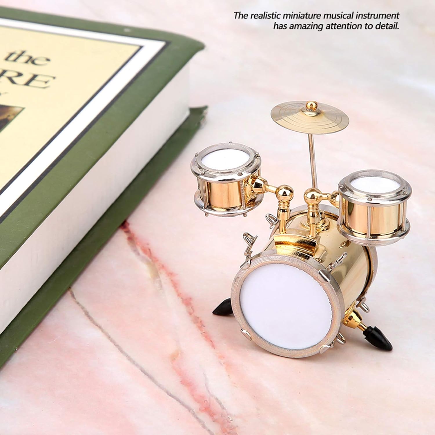 Miniature Drum Set with Case 1/12 Scale Model Brass Percussion Instrument Desk Display for Drummers Music Decor