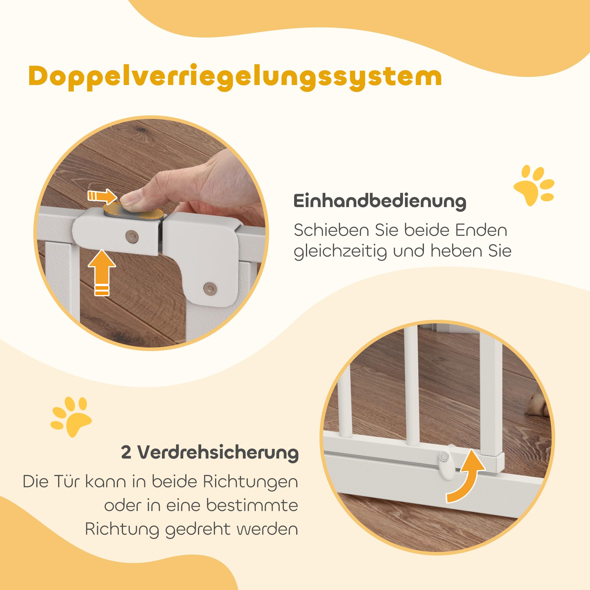 PawHut Türschutzgitter mit 10/20 cm Verlängerung für 75-145 cm Weiß | Treppenschutzgitter ohne Bohren, Türgitter, Treppengitter, Beidseitige Einhand Öffnung, Schwenkbar, Stahl