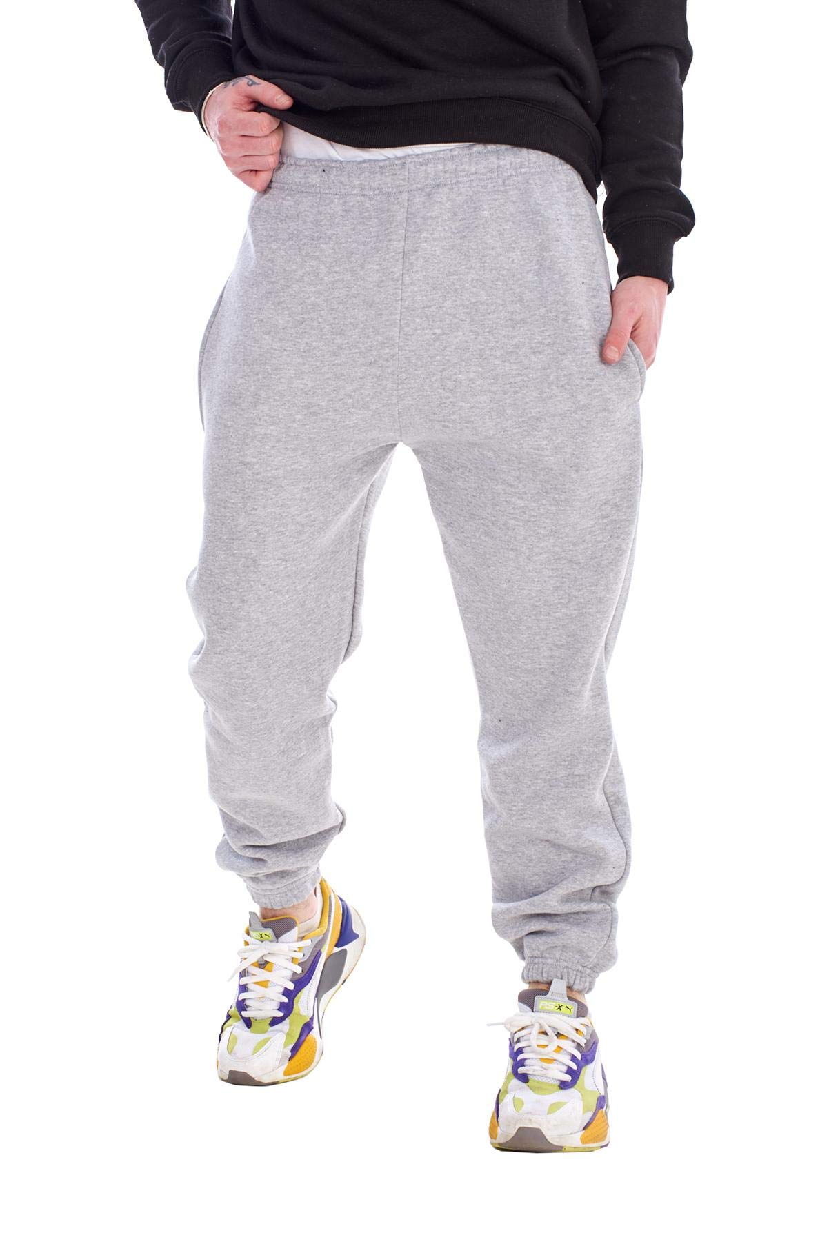 Malay Men's Grey Fleece Joggers Regular Elastic Tracksuit Bottom Cuffed Ankle Cotton Blend