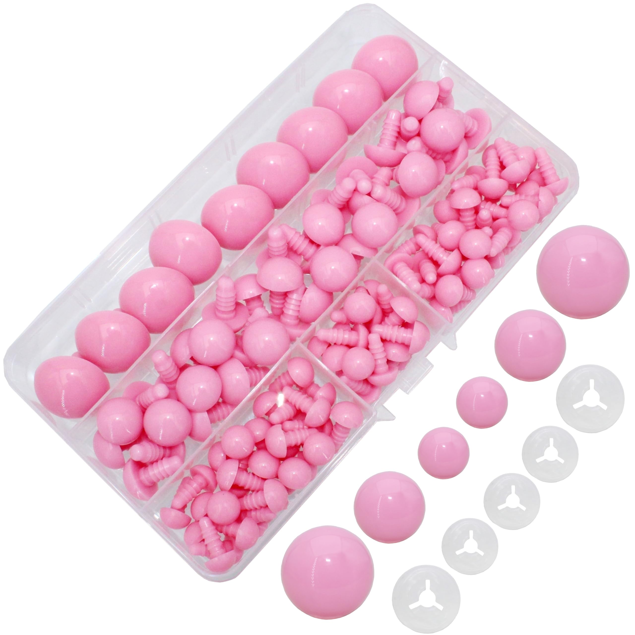 200Pcs Safety Eyes and Secure Washers for Amigurumi Crochet - Thalinfayi 10/15/24mm Plastic Craft Eyes for Amigurumi, Crafts, Crocheting Doll DIY Making Supplies (Pink)