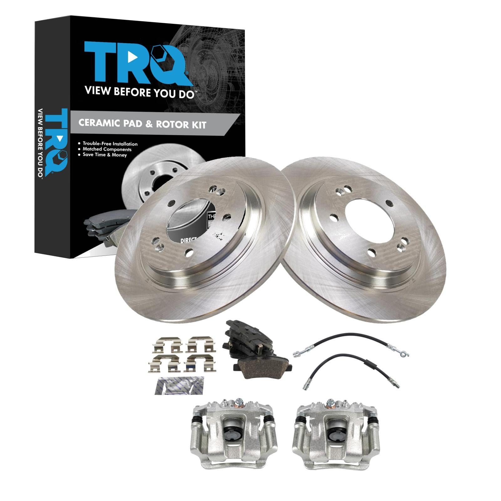 TRQ Rear Brake Pad and Rotor Set Ceramic Rotors Calipers Compatible with 2016 Kia Optima