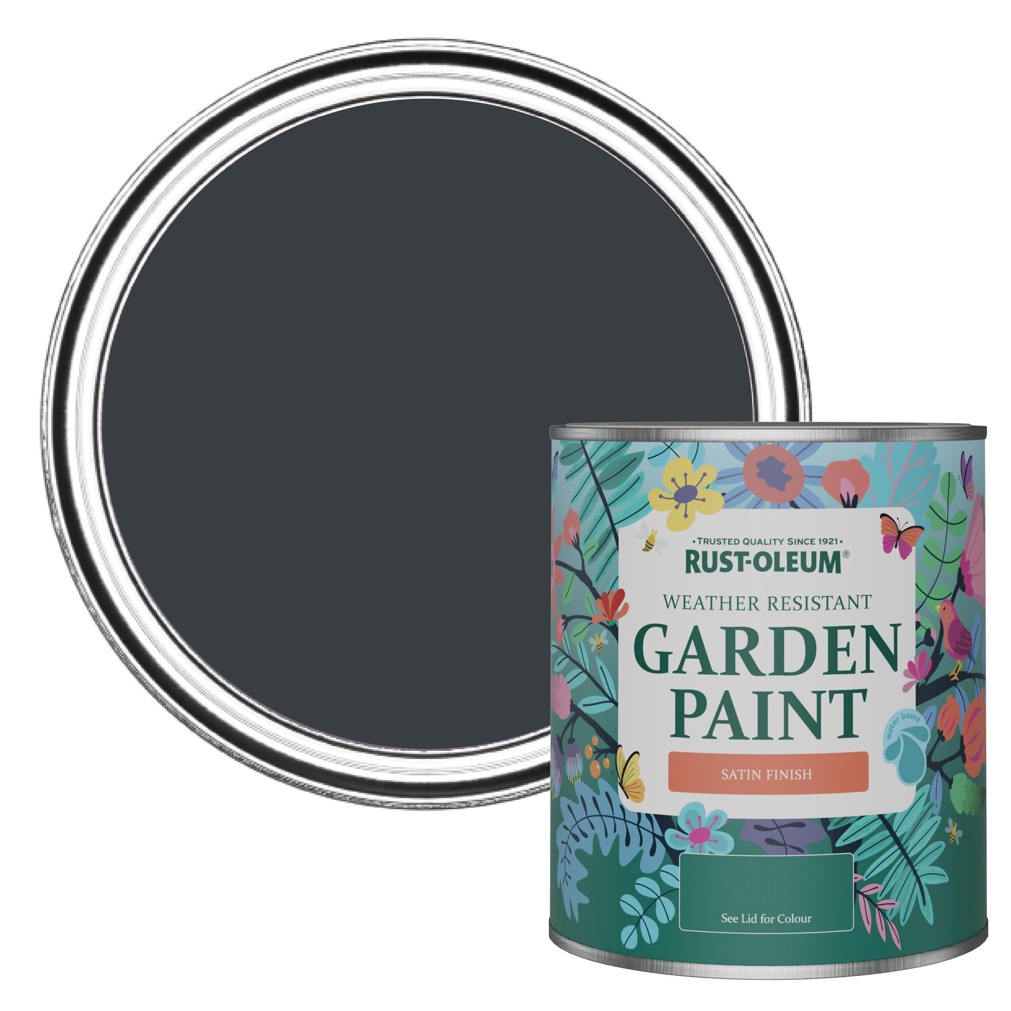 Rust-Oleum Mould-Resistant Garden Paint In Satin Finish - Anthracite (Ral 7016) 750Ml Grey