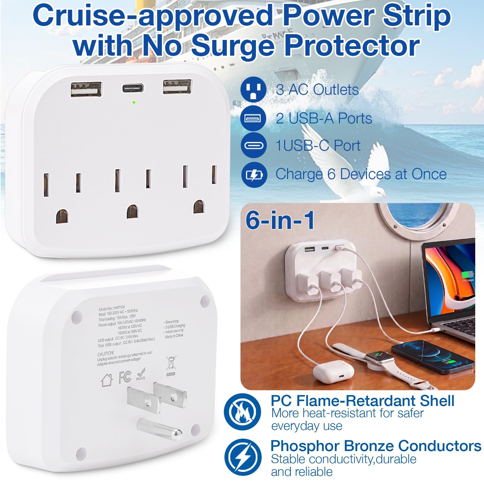 Cruise Essentials 2025 - Cruise Must Haves Kit con protezione anti-sovratensione, cordino con porta documenti, ganci magnetici, set di etichette per bagagli, fasce per asciugamani, supporto