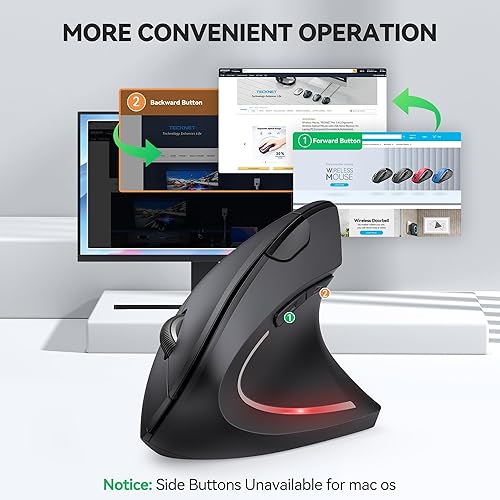 Miniatura 5 de TECKNET Jiggler Ratón ergonómico, mouse vertical inalámbrico Bluetooth de 4800 DPI con 6 niveles de DPI ajustables, 2.4 GHz (USB A y C), mouse de