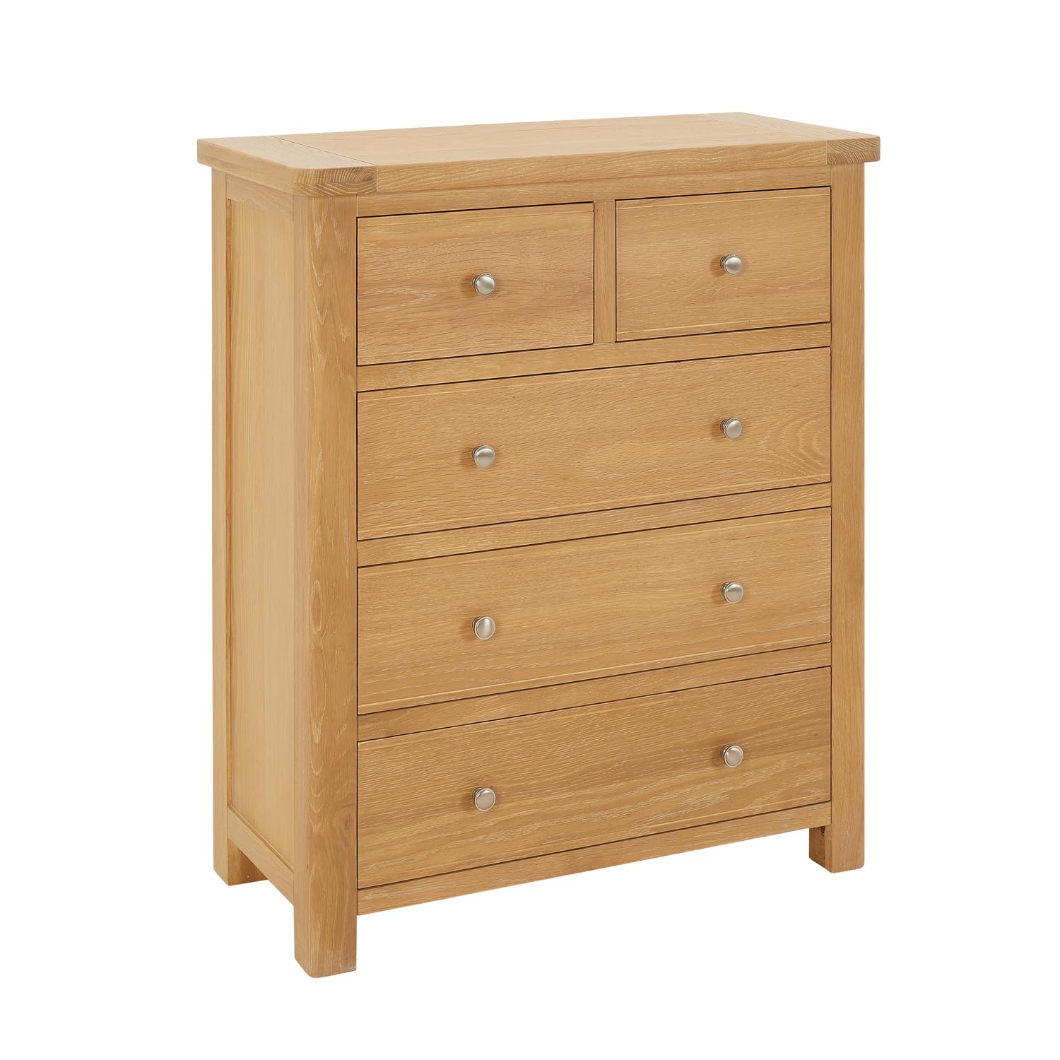 Marbury Oak | Two Over Three Drawer Chest | Solid Wood Mid-Sized Storage Unit | Whitewashed Oak Top | Fully Assembled | H 1000mm x W 850mm x D 400mm