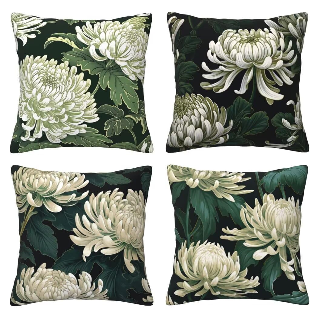 Chryzantema poszewka na poduszkę 60x60 cm poszewka na poduszkę miękka aksamitna poduszka rośliny dekoracyjne na sofę, 4 sztuki poszewki na poduszki z ukrytym zamkiem błyskawicznym dekoracja domu na