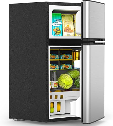 Joy Pebble Refrigerador pequeño de 3.1 pies cúbicos con congelador, refrigerador compacto con congelador, mini refrigerador para dormitorio,