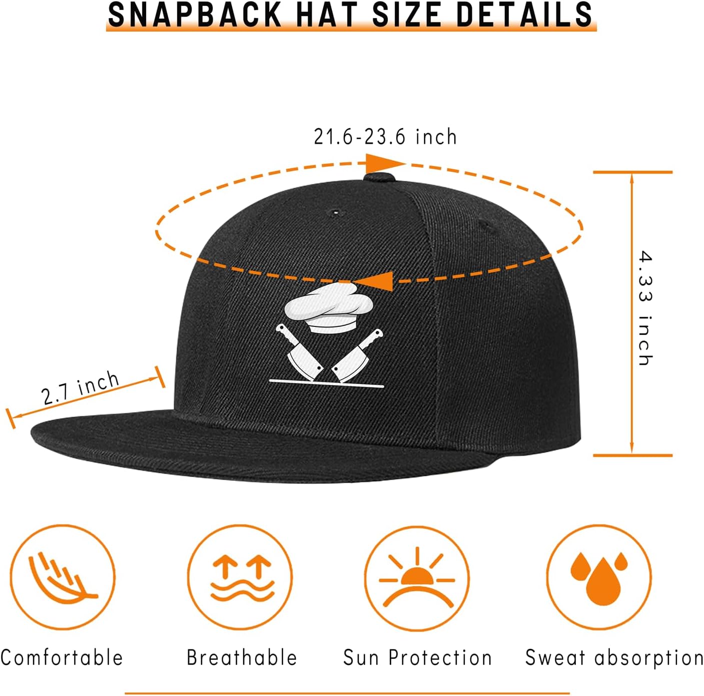 Chef Hat Flat Bill Hats for Men Funny Double Knives Kitchen Adjustable Baseball Cap Snapback Hat for Women - Image 2