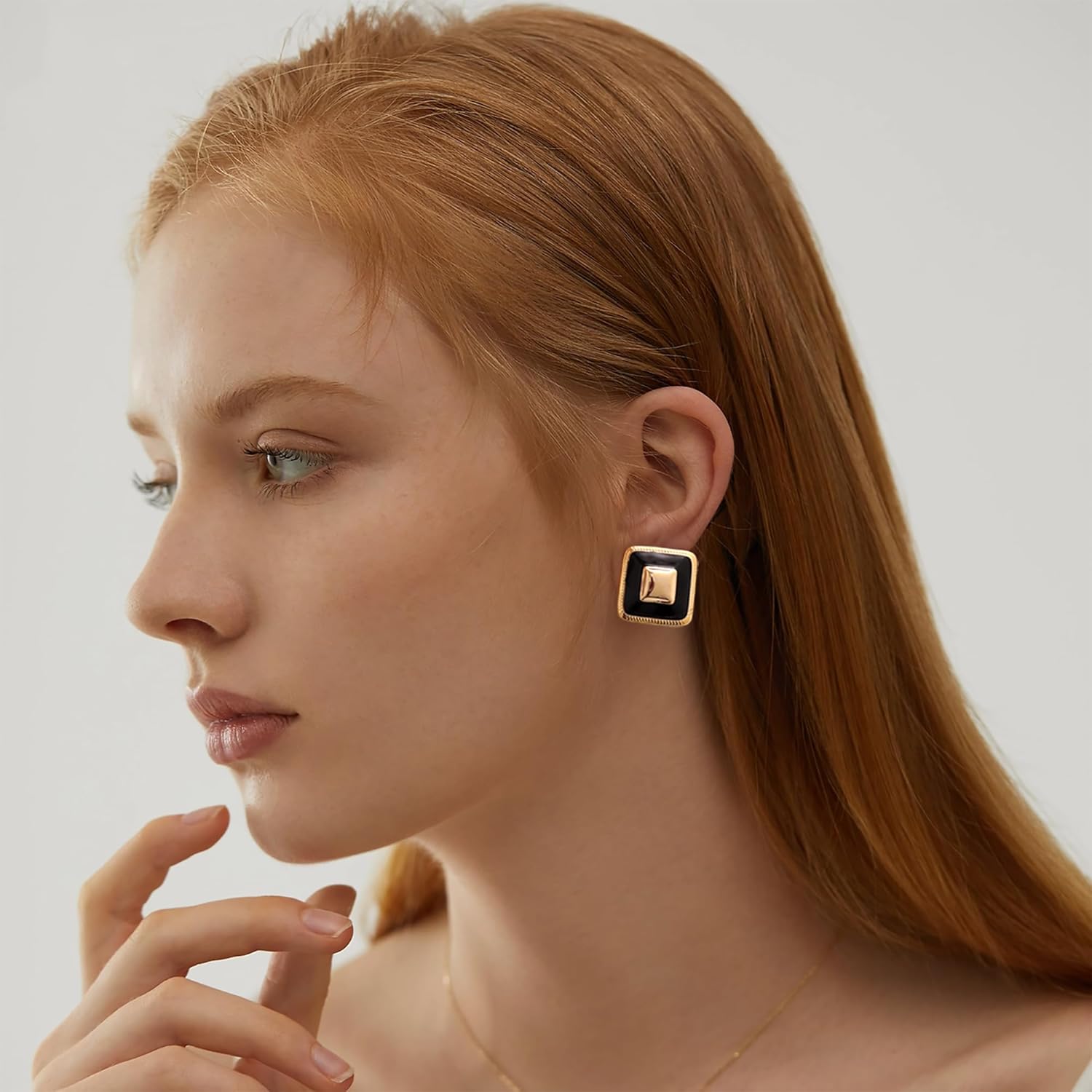 Chunky 14K Gold Plated Earrings Stud for Women Square Black Flower Stud Earrings Red Statement Earrings Dainty Large Retro Earrings Party Jewelry Gifts for Women - Image 2