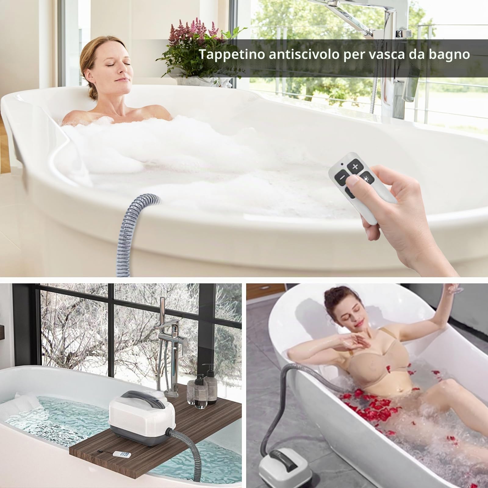 Tappetino per Vasca Idromassaggio, Spa Gonfiabile Idromassaggio 6 Livelli di Intensità Tappetino per Vasca con 114 Getti e Cuscino Accessorio per Bagno Idromassaggio
