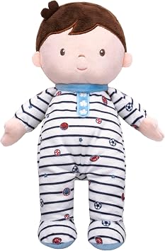 Baby Starters Little Me Plush 11 inch Boy Doll with Rattle, Oliver Sport Print, Blue