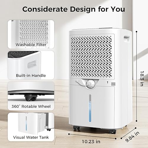 Miniatura 7 de Deshumidificador de 4,000 pies cuadrados para sótano y hogar, 45 pintasdía con manguera de drenaje de 4.9 pies, potente eliminación de humedad