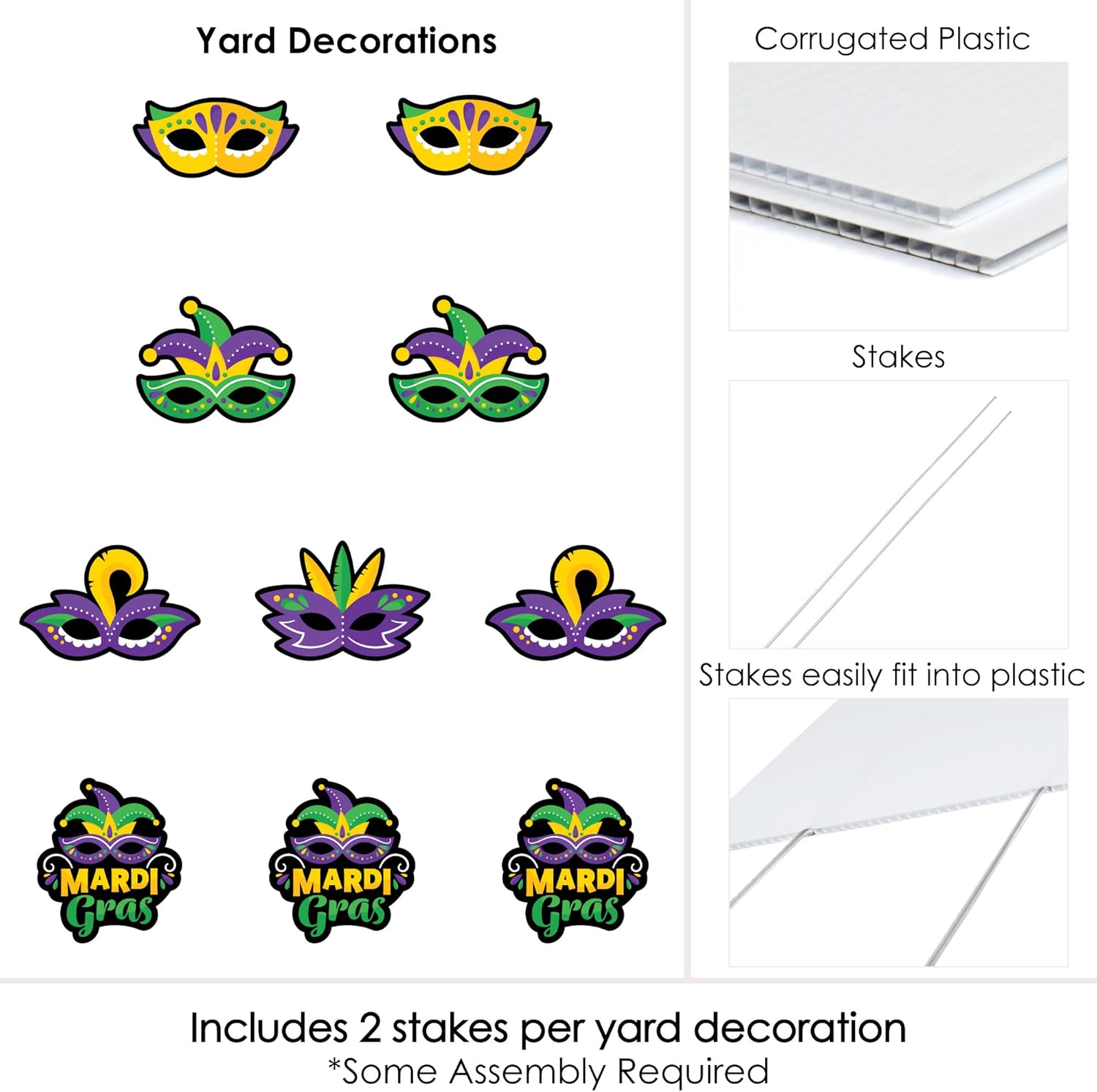 Big Dot of Happiness Colorful Mardi Gras Mask - Lawn Decorations - Outdoor Masquerade Party Yard Decorations - 10 Piece