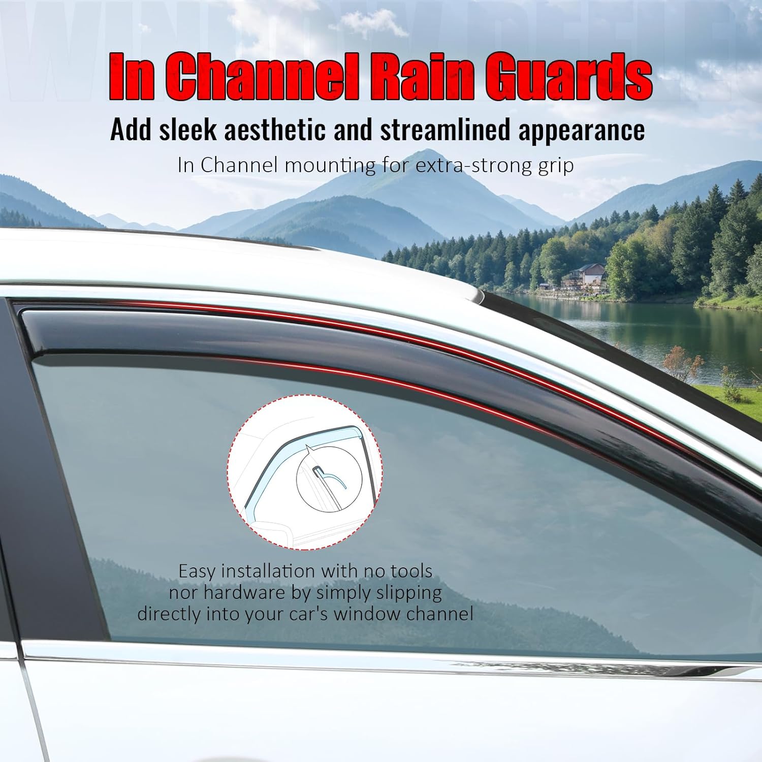 IKON MOTORSPORTS in Channel Window Visors Compatible with 2019-2025 Dodge Ram 1500 Quad Cab, Slim Style Acrylic Smoke Rain Guards, Side Window Wind Deflectors 4PCS