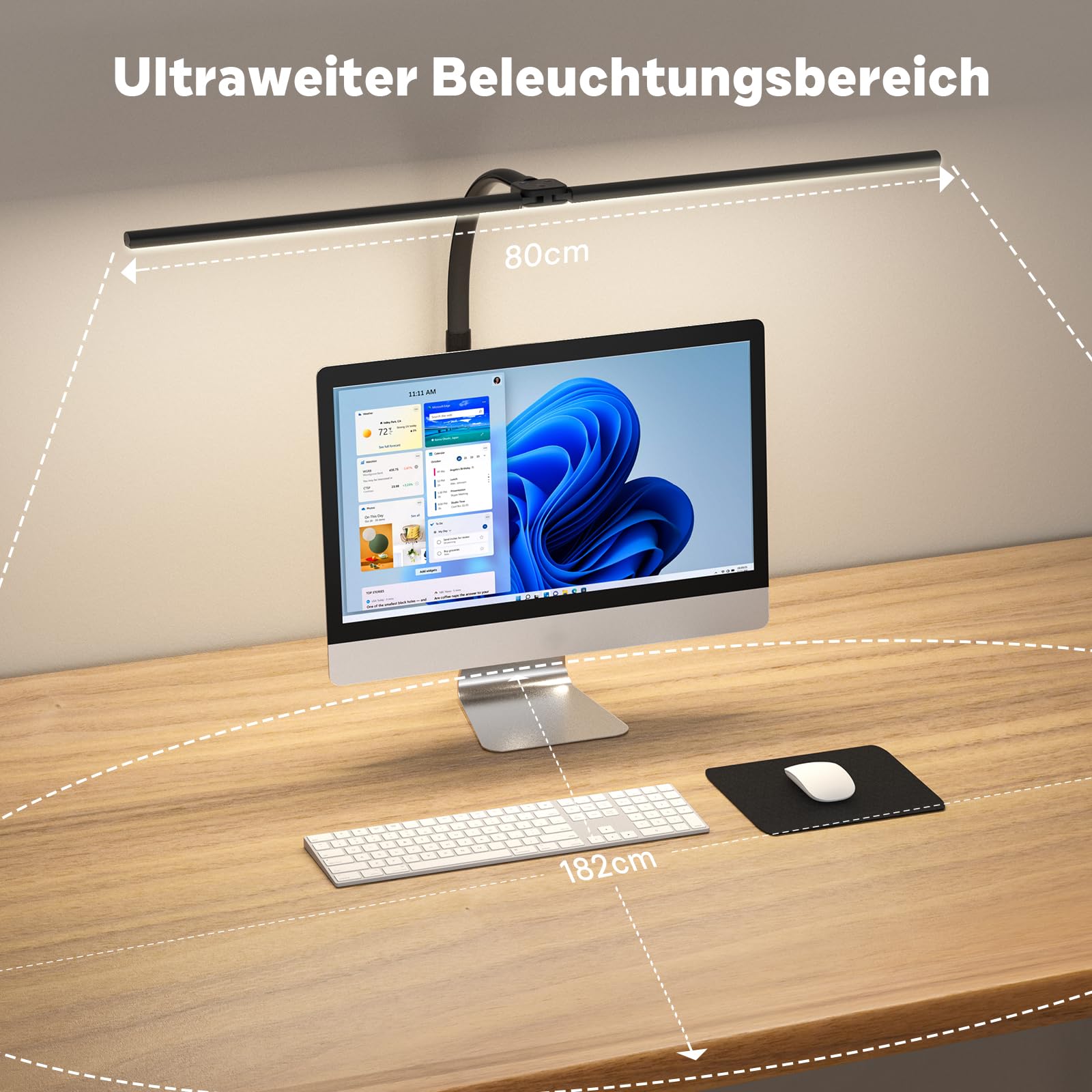 Doppelkopf Schreibtischlampe LED Dimmbar, 24W 80CM Klemmbar Tageslichtlampe Schreibtisch Lampe, Schwanenhals Büro Tischlampe Augenschutz Arbeitsplatzleuchte Monitor Lampe, schwarz