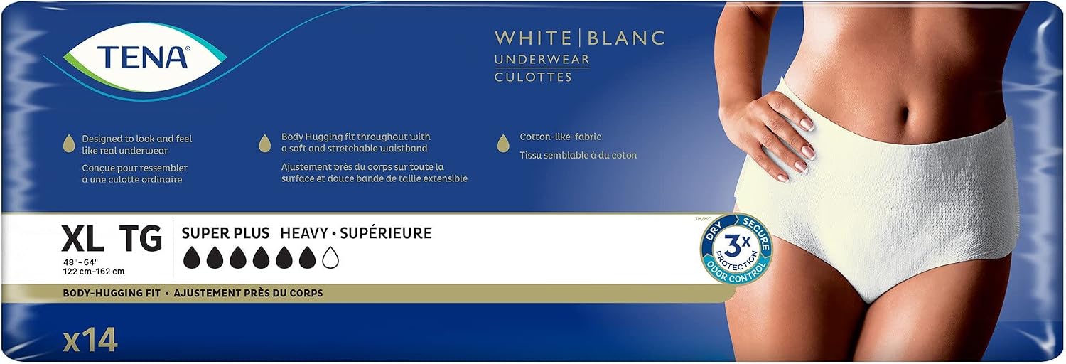 TENA Women Super Plus Underwear, Incontinence, Disposable, Heavy Absorbency, XL, 14 Count