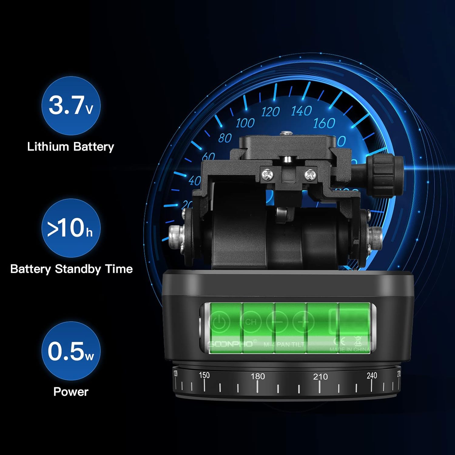 Soonpho M4 Motorized Rotating Panoramic Tripod Head, Remote Control Pan Tilt Head with Remote Control and Mobile Phone Clip for DSLR Cameras, Camcorders, Smartphones, Tripod - Image 3