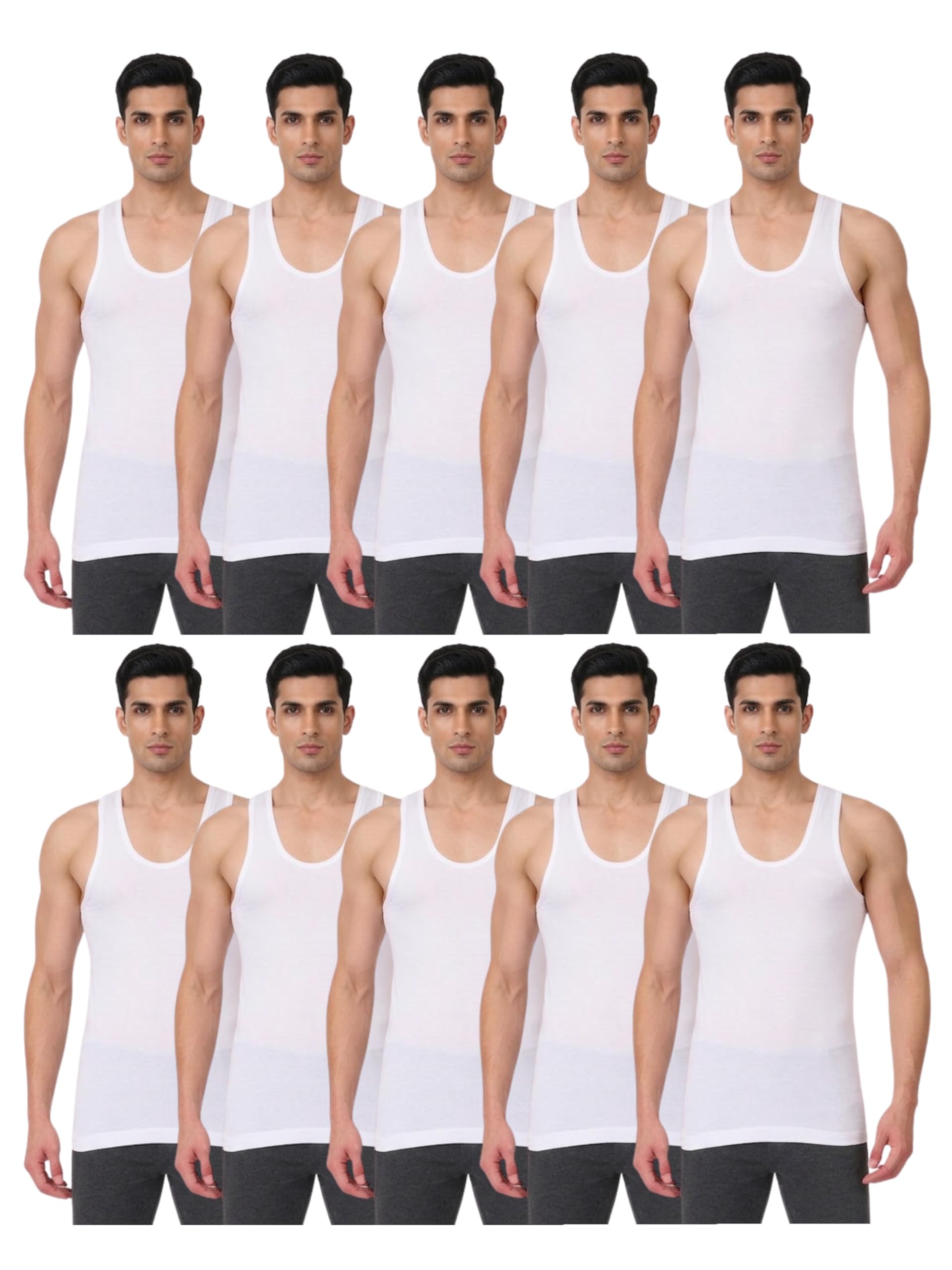 men's combed cotton round neck sleeveless white vest with extended length for easy tuck (gold)