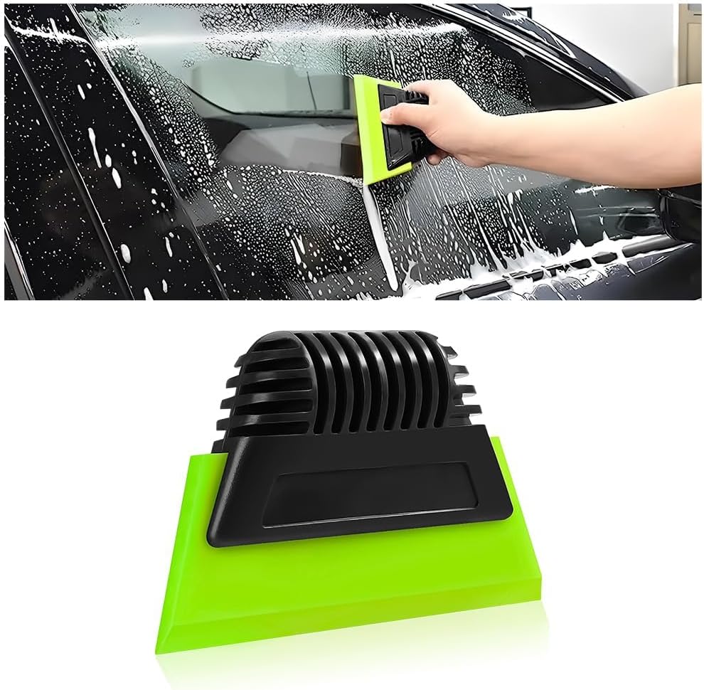 Car Glass Small Window Squeegee, All-Purpose Auto Windshield Water Blade Glass Doors Side Mirror Wiper Shower Bath Tint Squeegee, Universal for SUV Truck RV and Home Cleaning,Black/Green