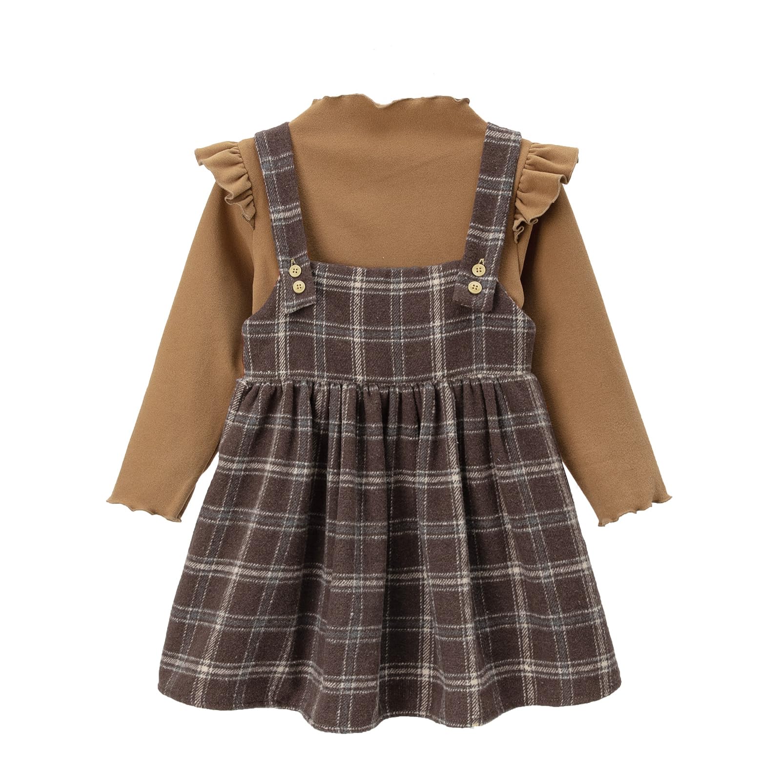 Miipat Baby Girl Corduroy Suspender Dress Long Sleeve Toddler Fall Winter Outfits Ruffle 2Pcs Strap Dress Sets