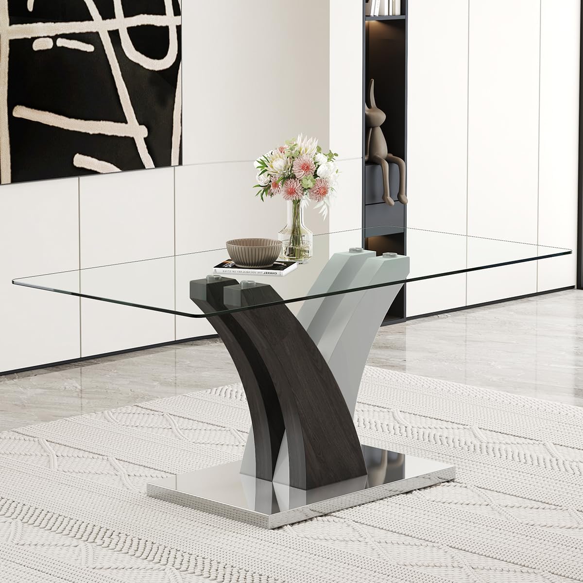 71" Glass Dining Table for 6, Modern Kitchen Table with Tempered Glass Tabletop, Clear Dining Room Table for Kitchen or Dining Area