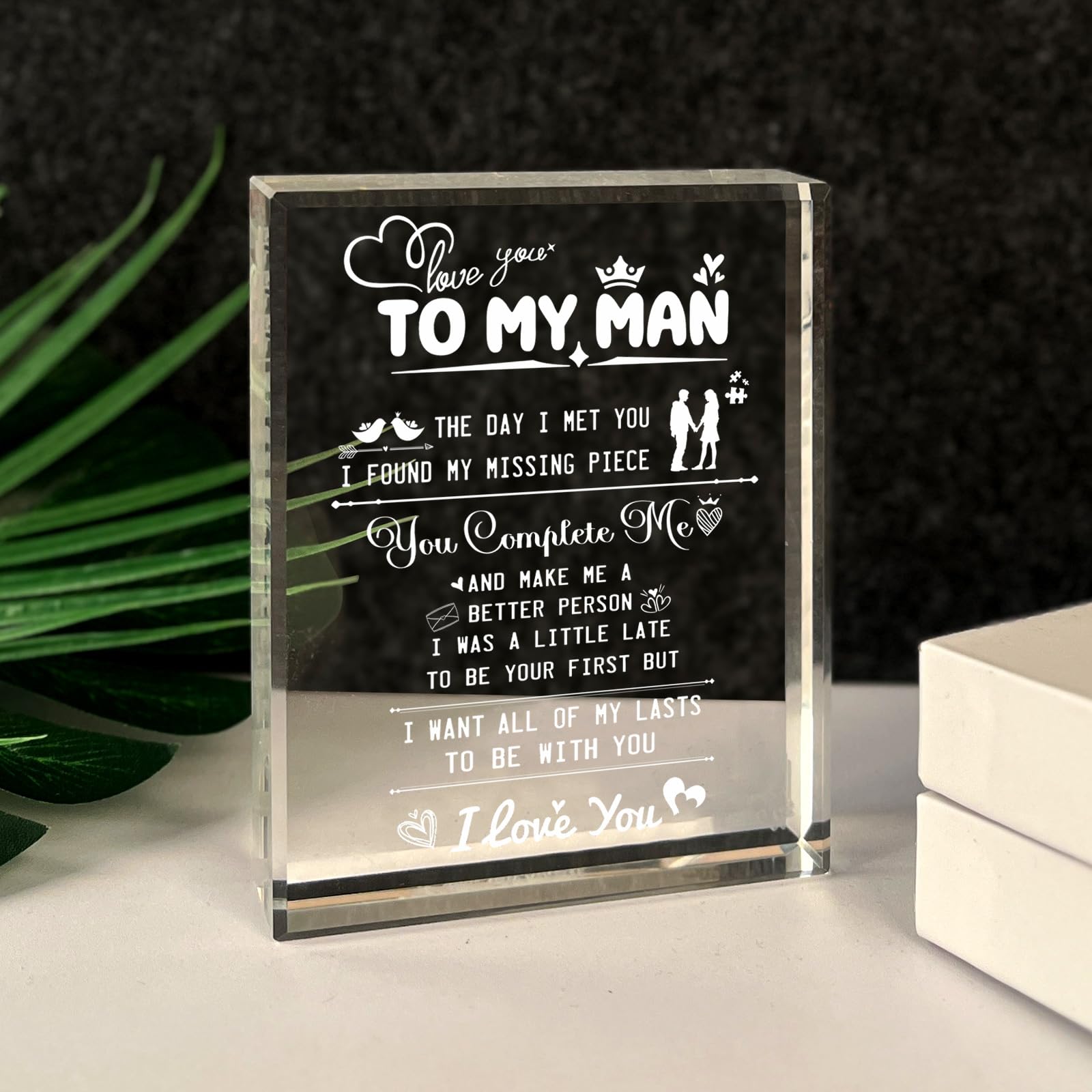 Regalos para mi hombre, grabado láser, recuerdo de cristal con texto en inglés "I Love You", regalo para novio, marido, prometido, regalos de cumpleaños para novio, aniversario de boda, regalo del día