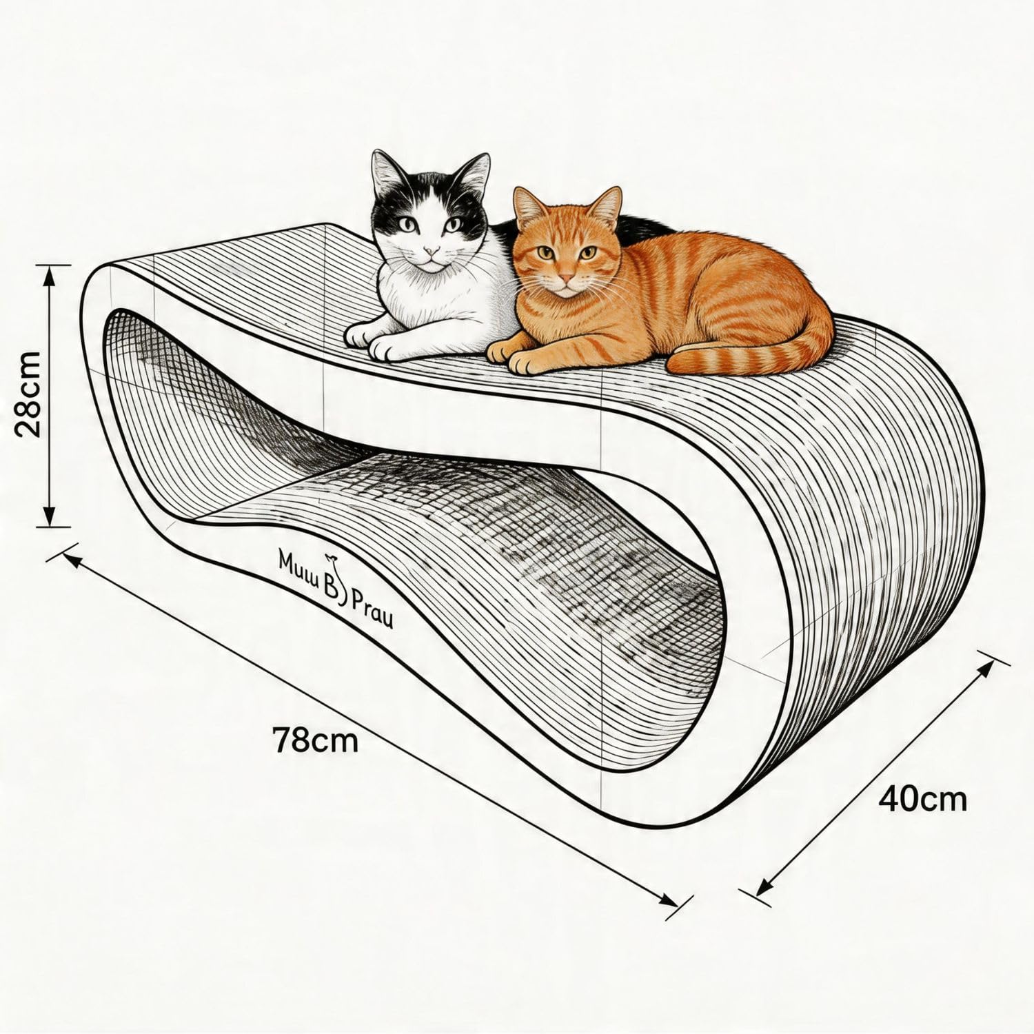 Mruu&Pruu Kratzpappe für Katzen, kratzbrett, kratzpappe für Katzen groß XXL | Beidseitiges kratzbrett, Katzenliege bis 45 kg, Handmade in EU