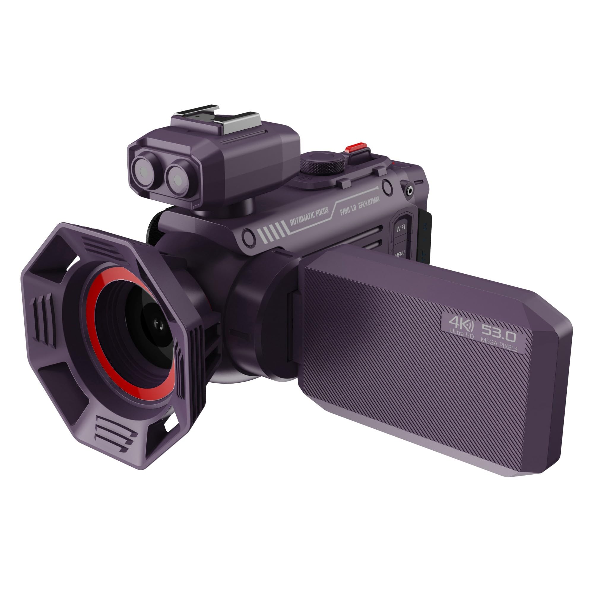 Videocamera 4K, videocamera WiFi da 53 MP con zoom 50X, visione notturna, batteria 2500 mAh, supporto scheda TF per vlogging