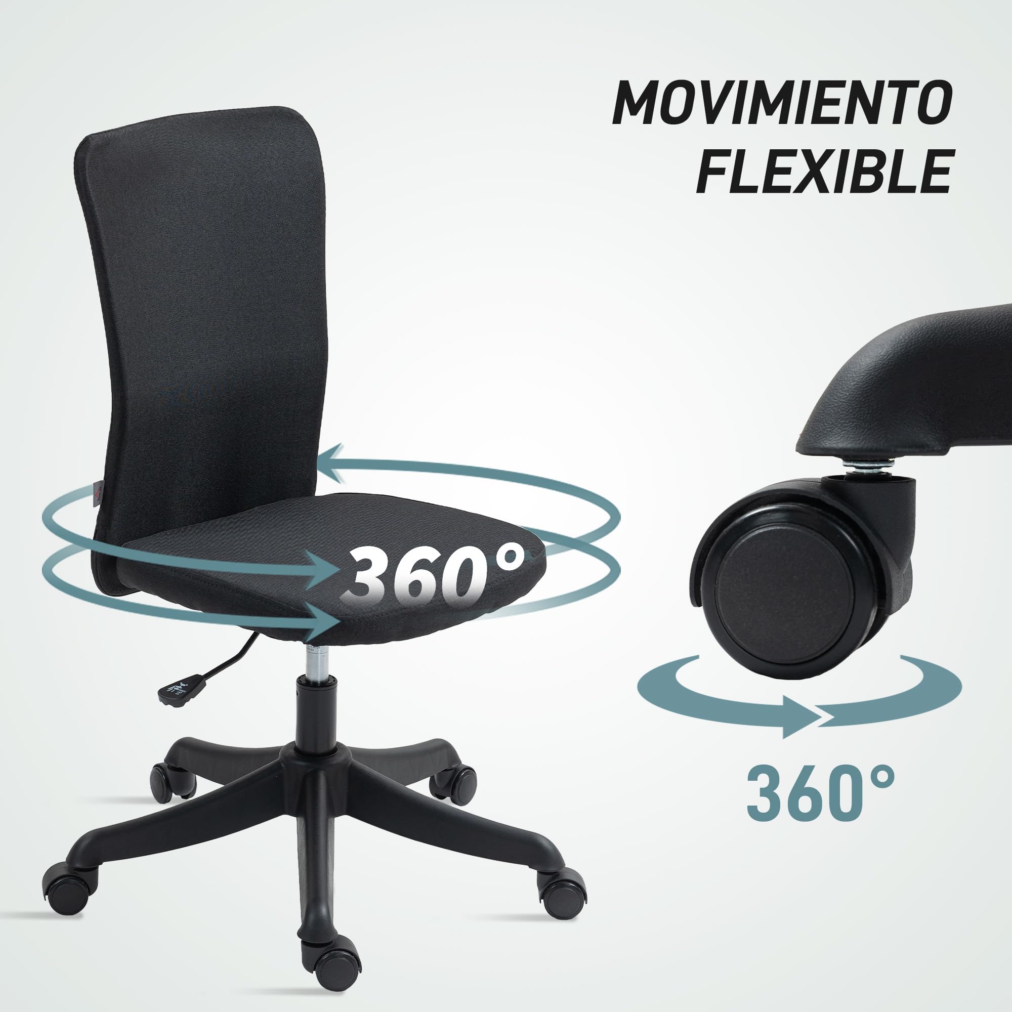 HOMCOM Silla de Escritorio sin Brazos Giratoria Altura Ajustable Negro | Silla de Oficina, Tapizado en Lino Sintético, para Estudio Dormitorio Tocador, Carga 120 kg