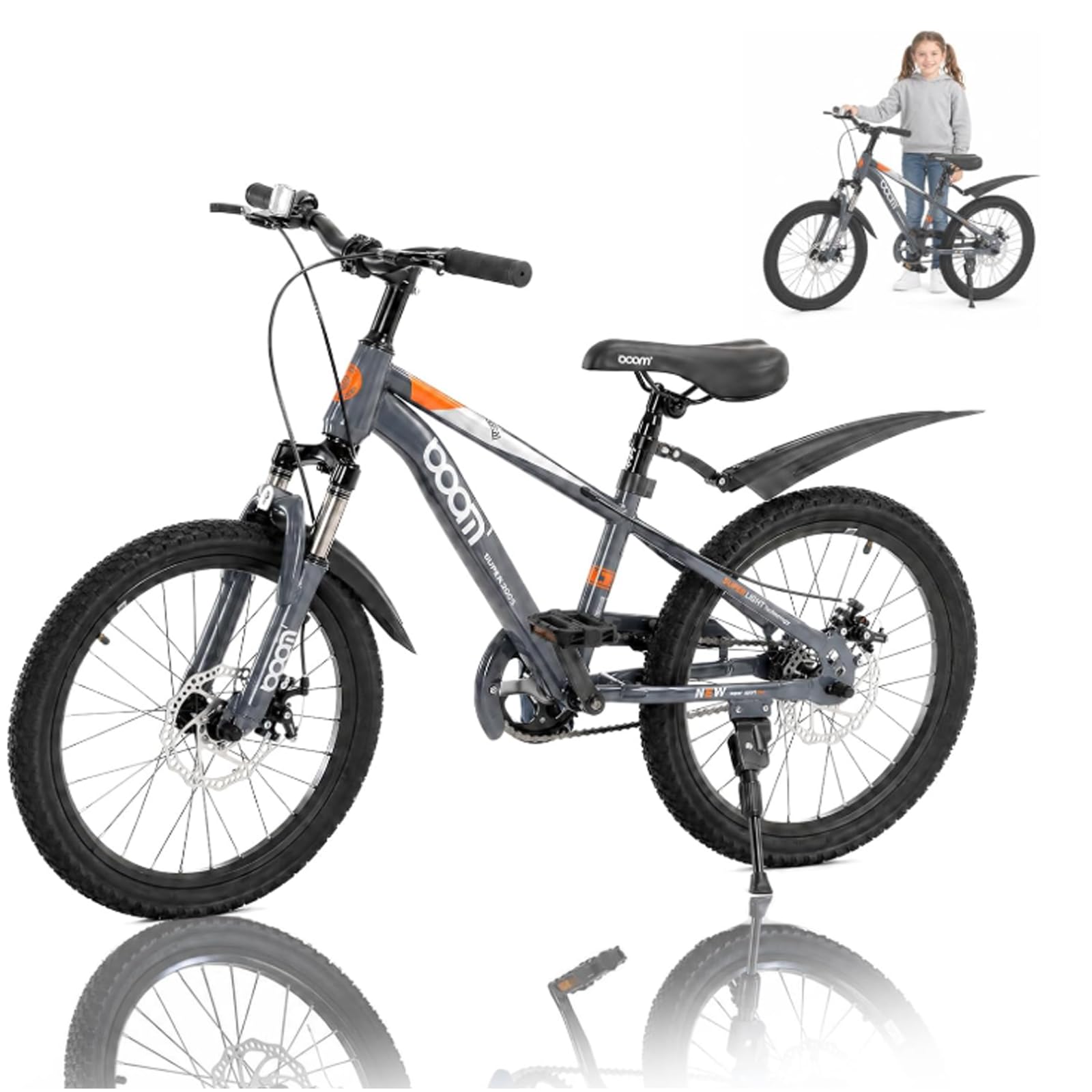 LSLIFE Kinder-Rennrad 18/20/22 Zoll, blau, rosa, grau – Kinderfahrrad für Jungen und Mädchen mit Schutzblech und Doppelscheibenbremsen, für Kinder von 5 bis 12 Jahren – Geschenk