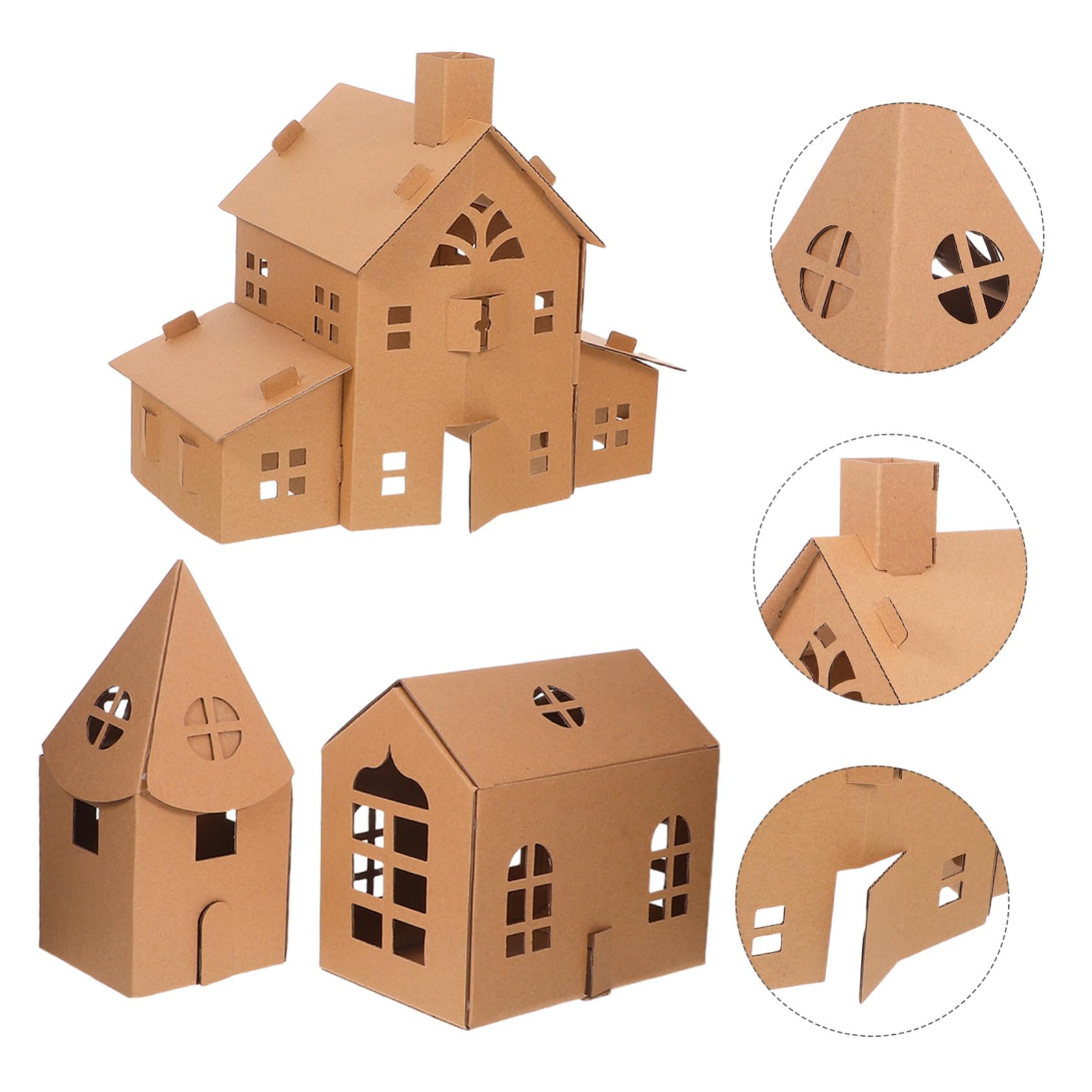 WOONEKY Kit di Artigianato in Cartone e Casa delle Bambole in Miniatura per Bambini, 3 Pezzi, Casetta di Cartone da Colorare e Assemblare, Gioco Creativo per Attività Familiari e Sviluppo