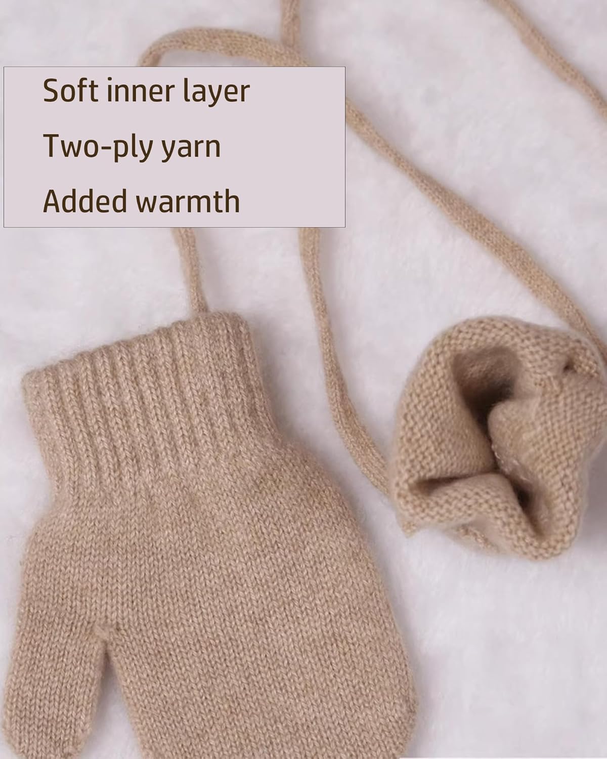 Kids 100% Pure Cashmere Gloves Full Finger Mittens with Neck Strap Soft Warm Cold-Resistant Girls Boys Woolen Glove